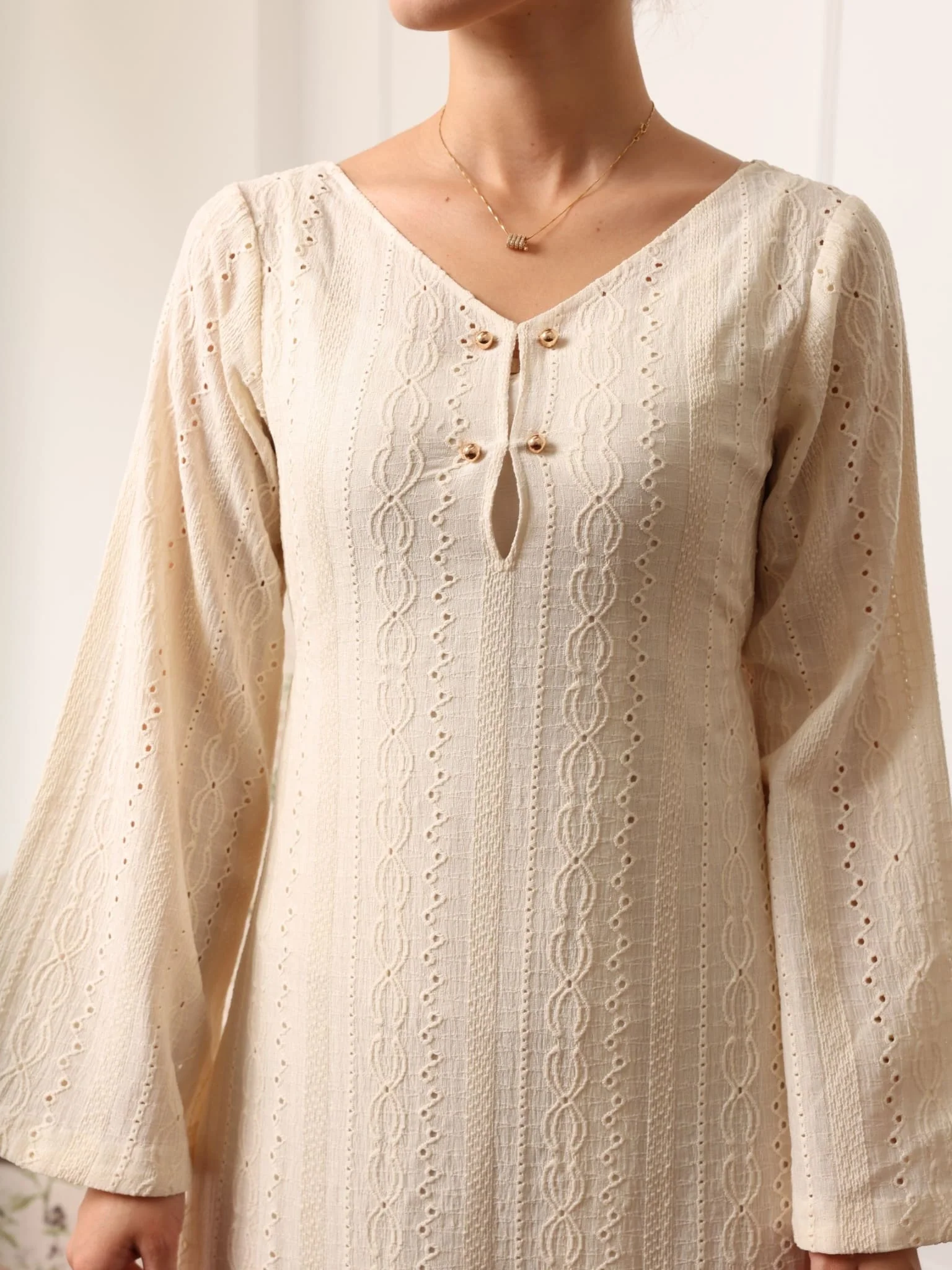 Emrisa Beige Crochet Dress - Image 2
