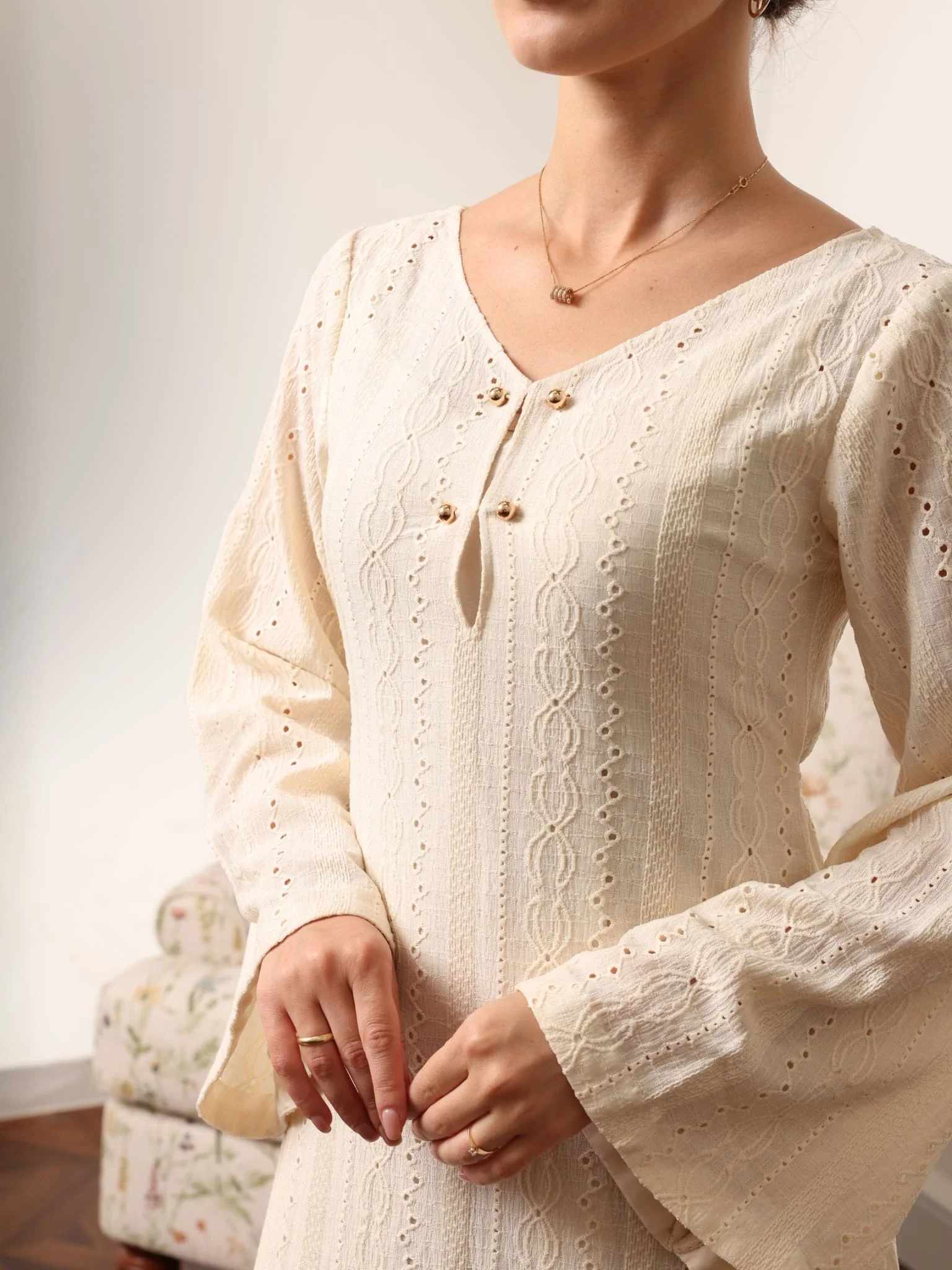 Emrisa Beige Crochet Dress - Image 5