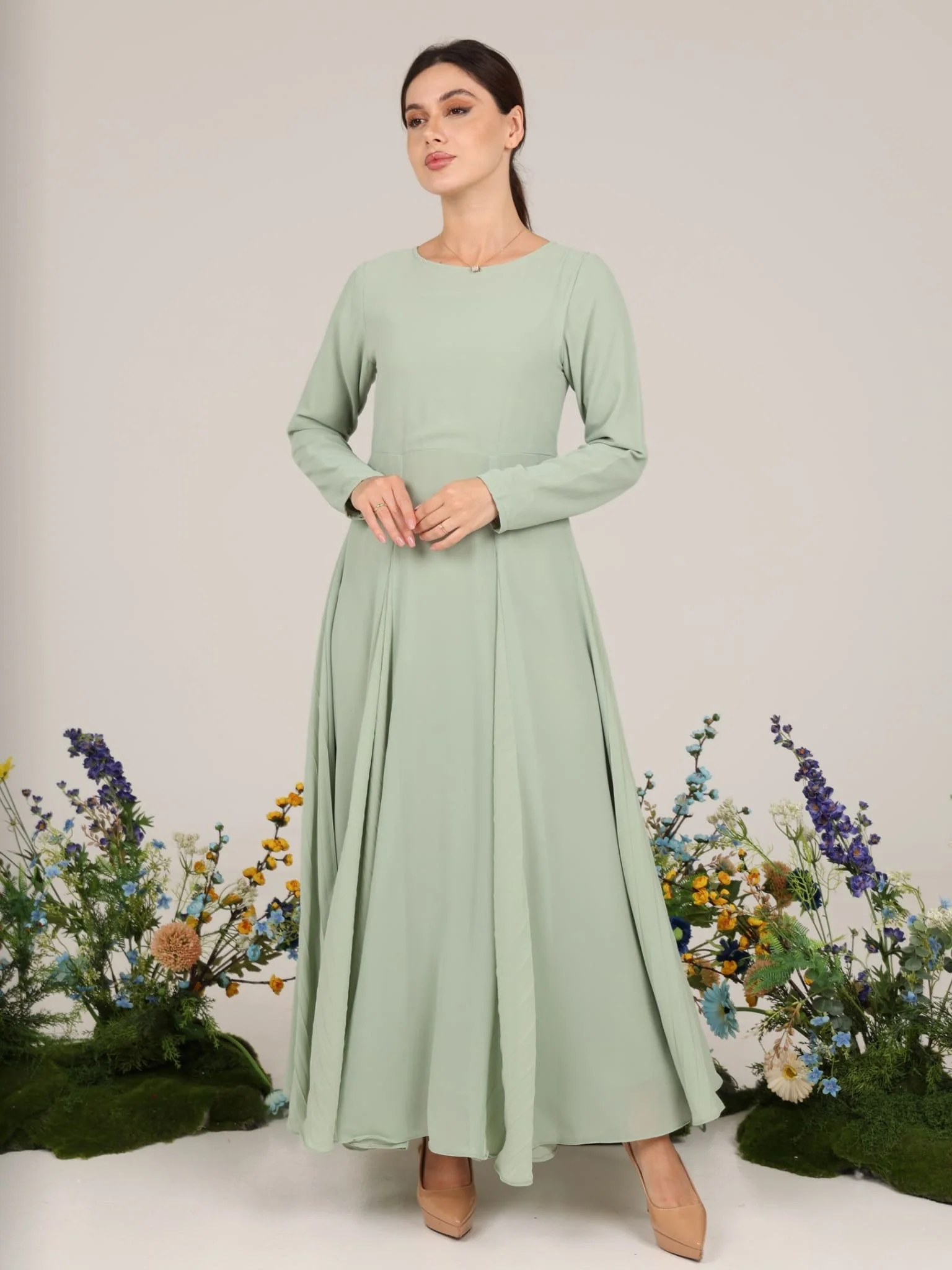 Esther Sage Panel Dress - Image 11