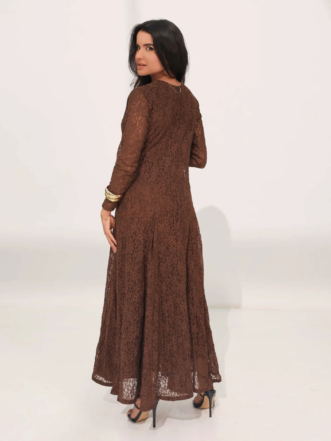 Evaleen Brown Panel Net Dress - Image 4