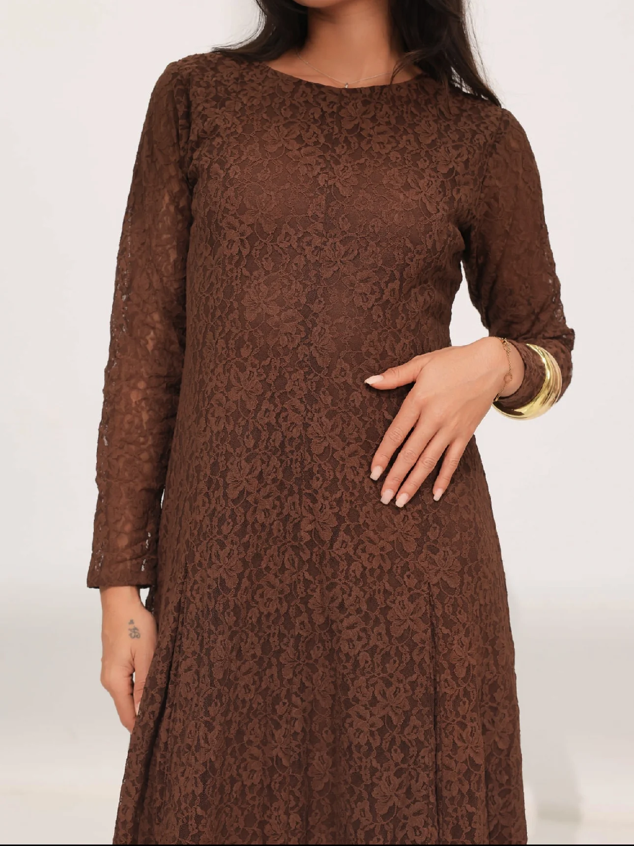 Evaleen Brown Panel Net Dress - Image 5