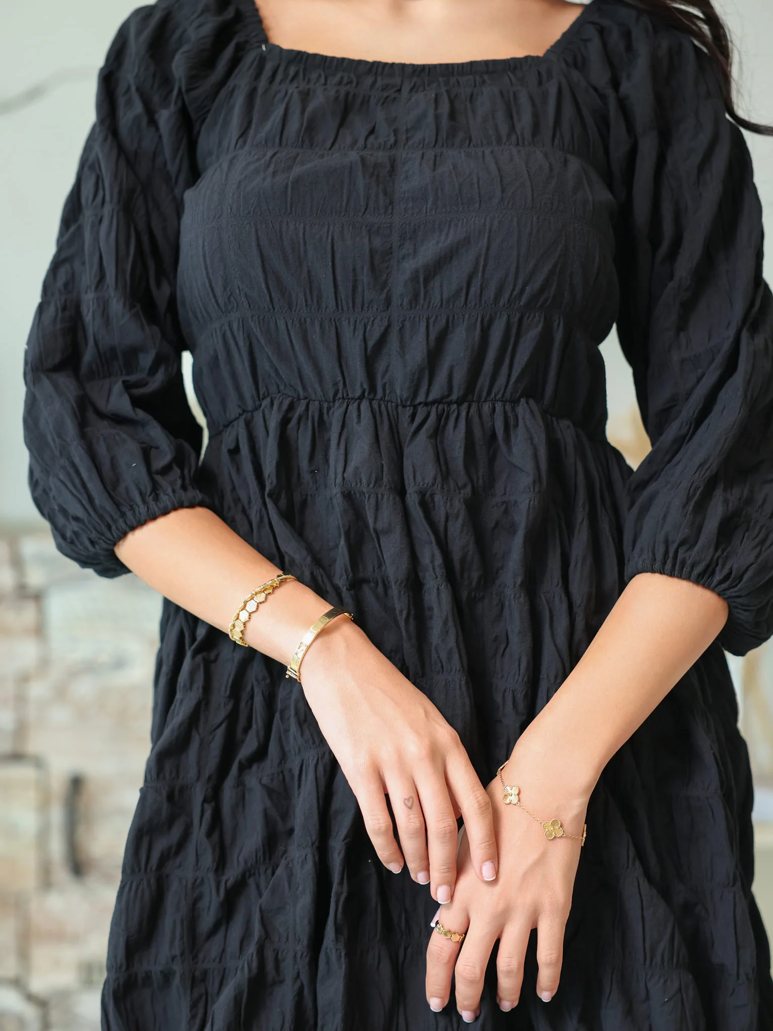Feava Black Texture Dress - Image 2