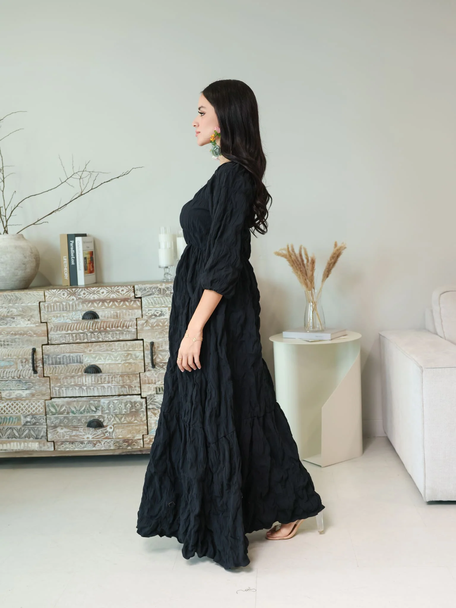 Feava Black Texture Dress - Image 4