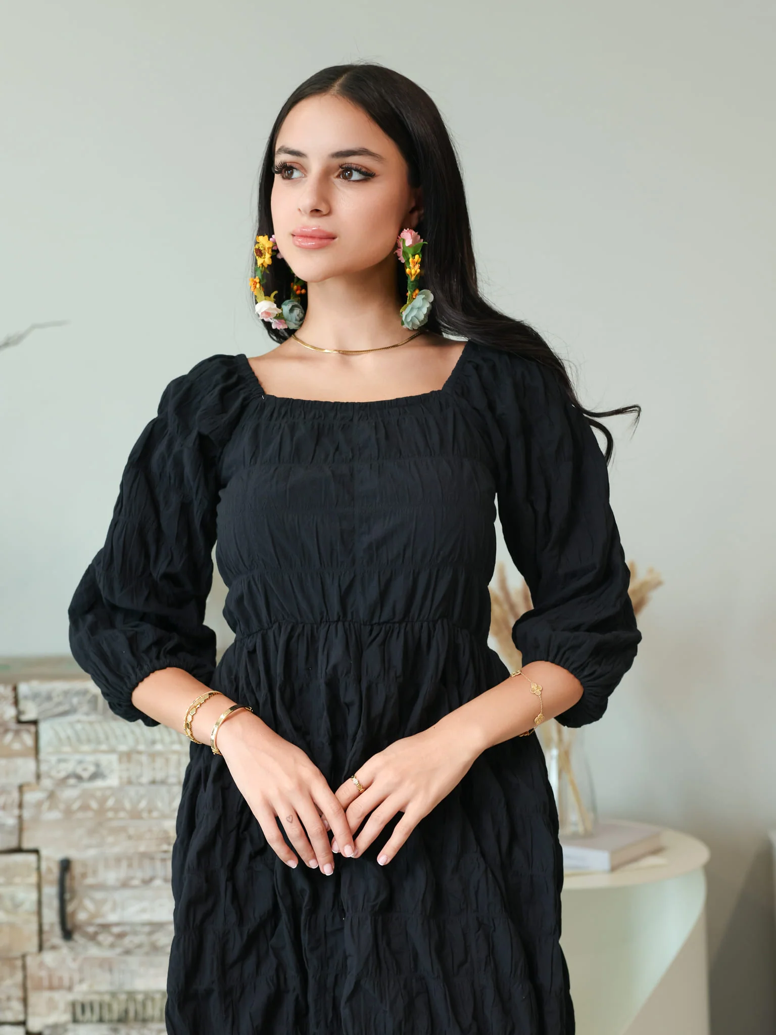 Feava Black Texture Dress - Image 5