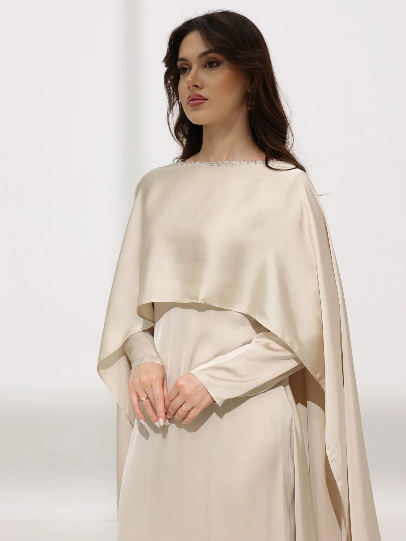 Ferisha Light Beige Embellished Cape And Dress - Image 10