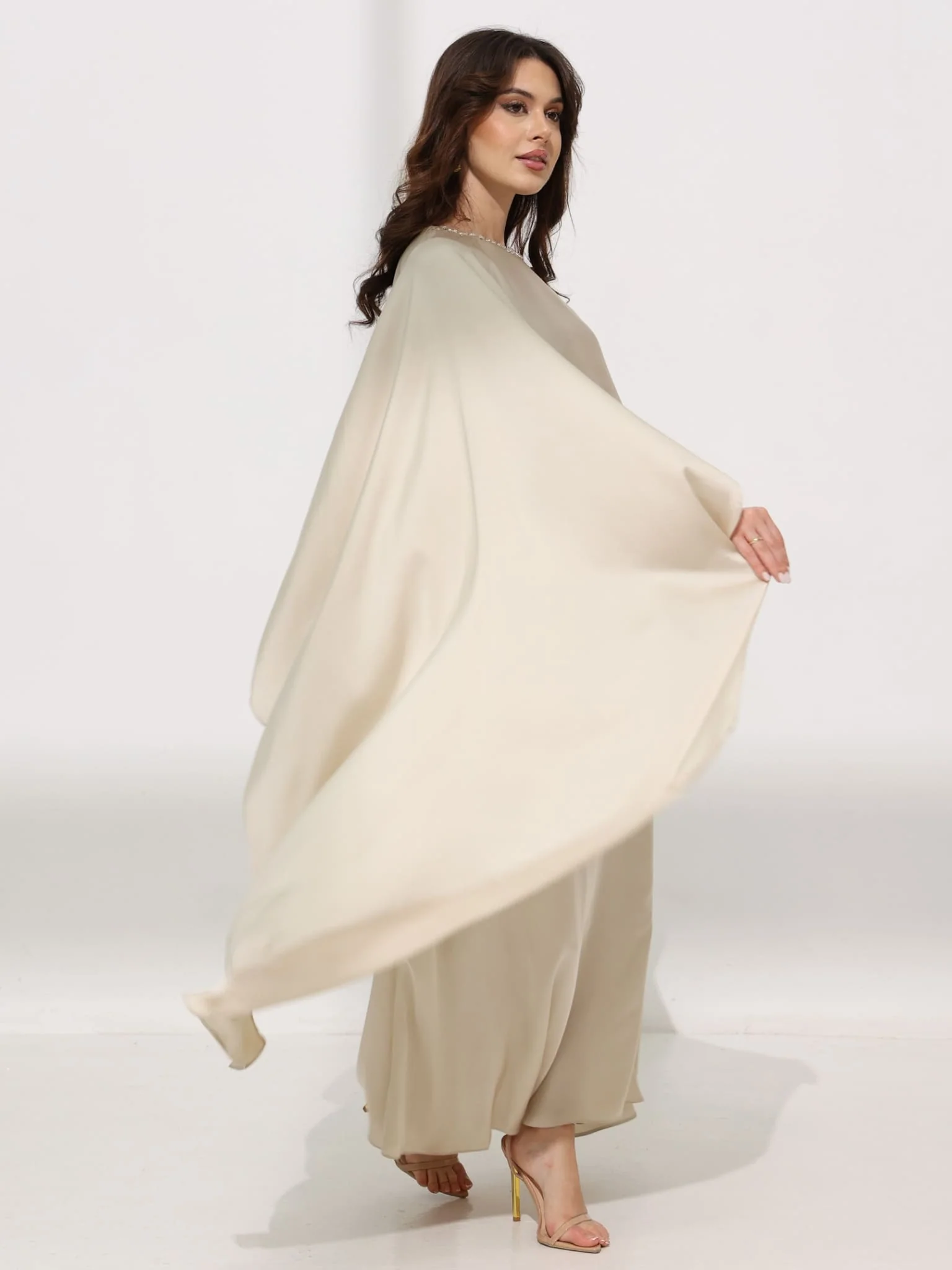 Ferisha Light Beige Embellished Cape And Dress - Image 11