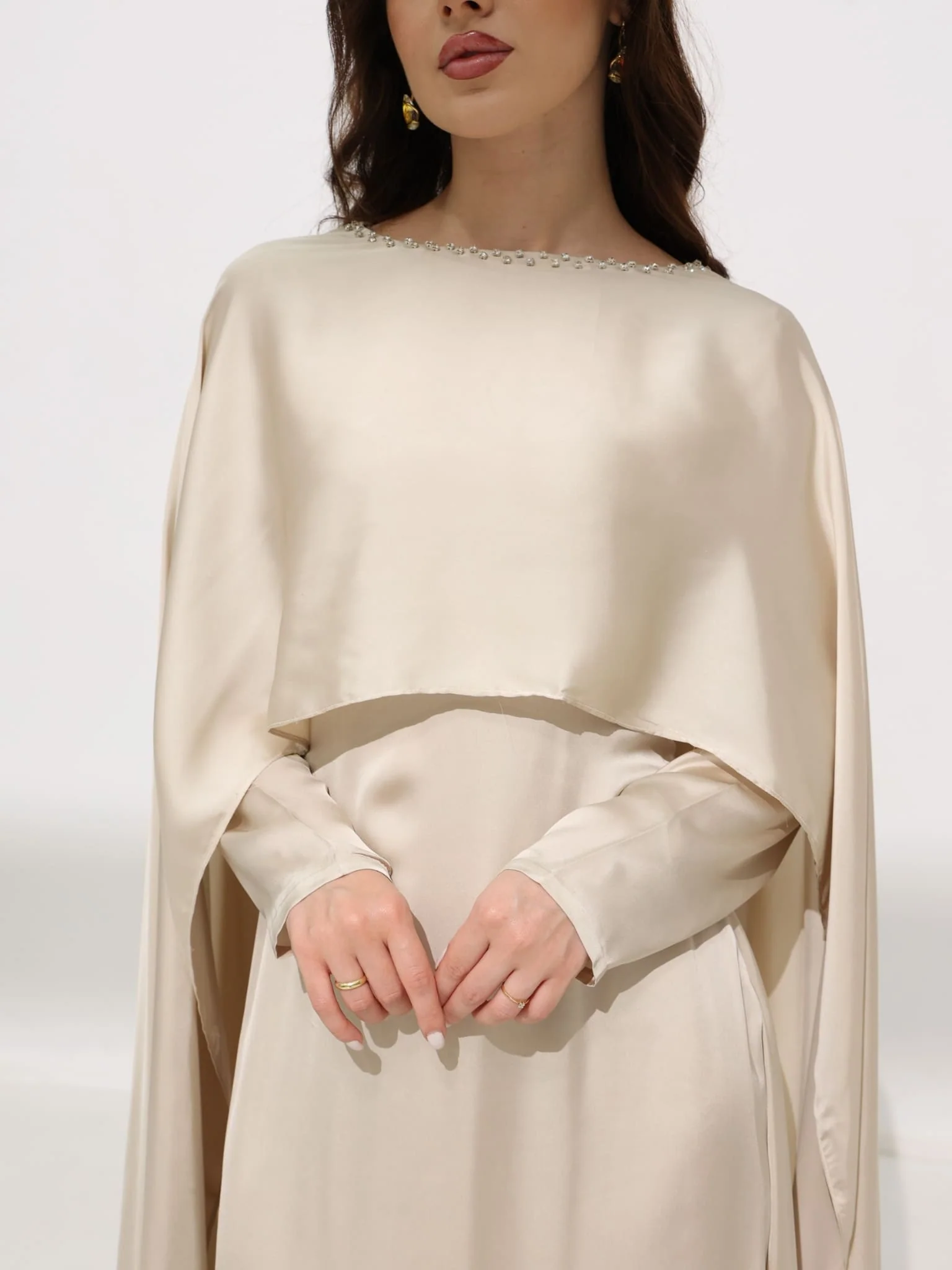 Ferisha Light Beige Embellished Cape And Dress - Image 12