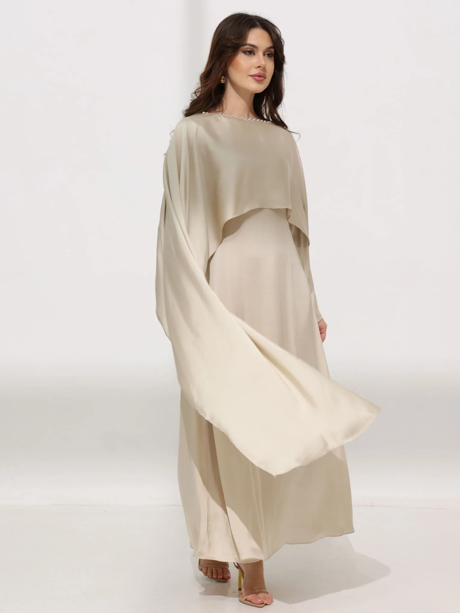Ferisha Light Beige Embellished Cape And Dress - Image 13