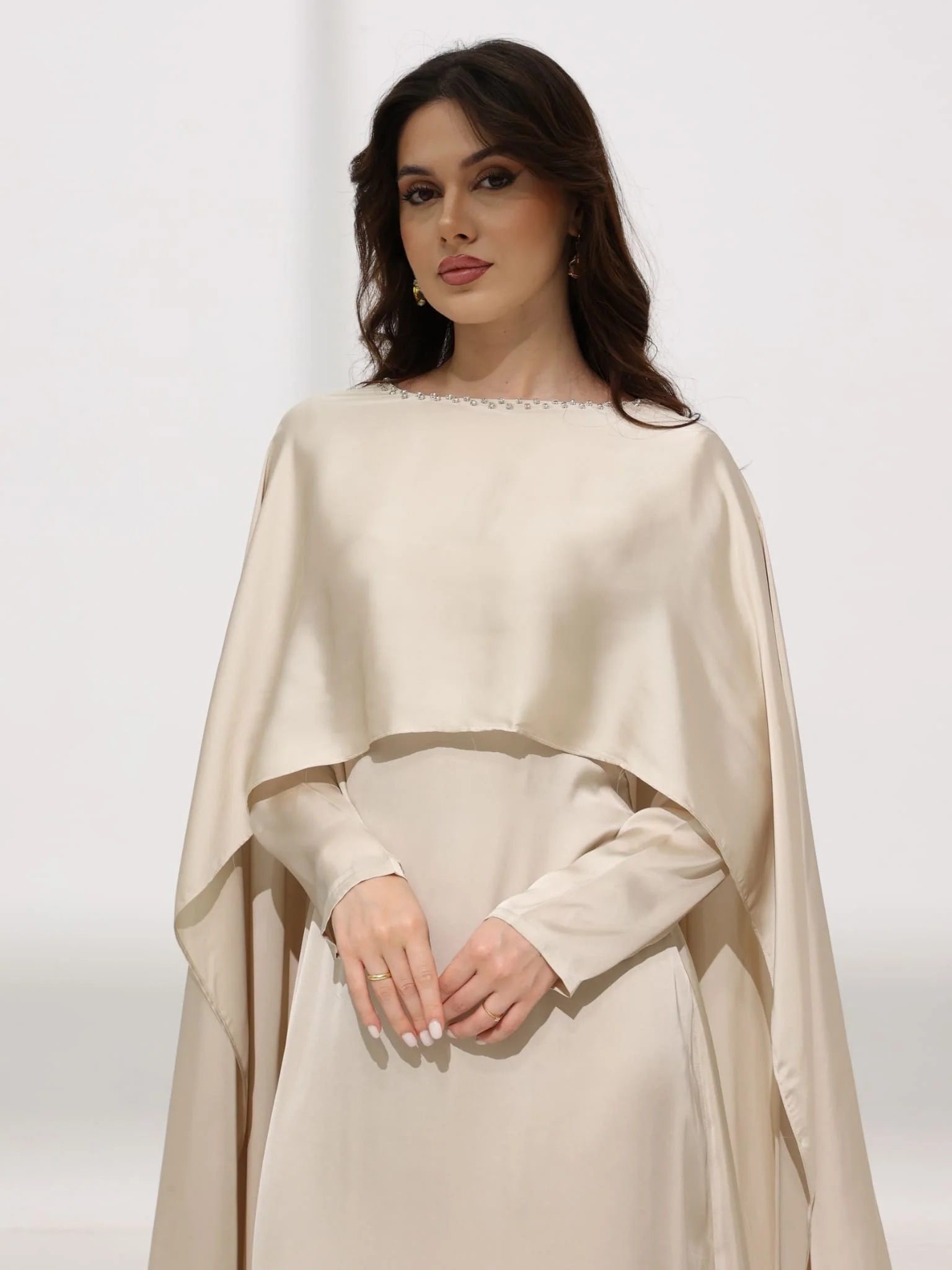 Ferisha Light Beige Embellished Cape And Dress - Image 14