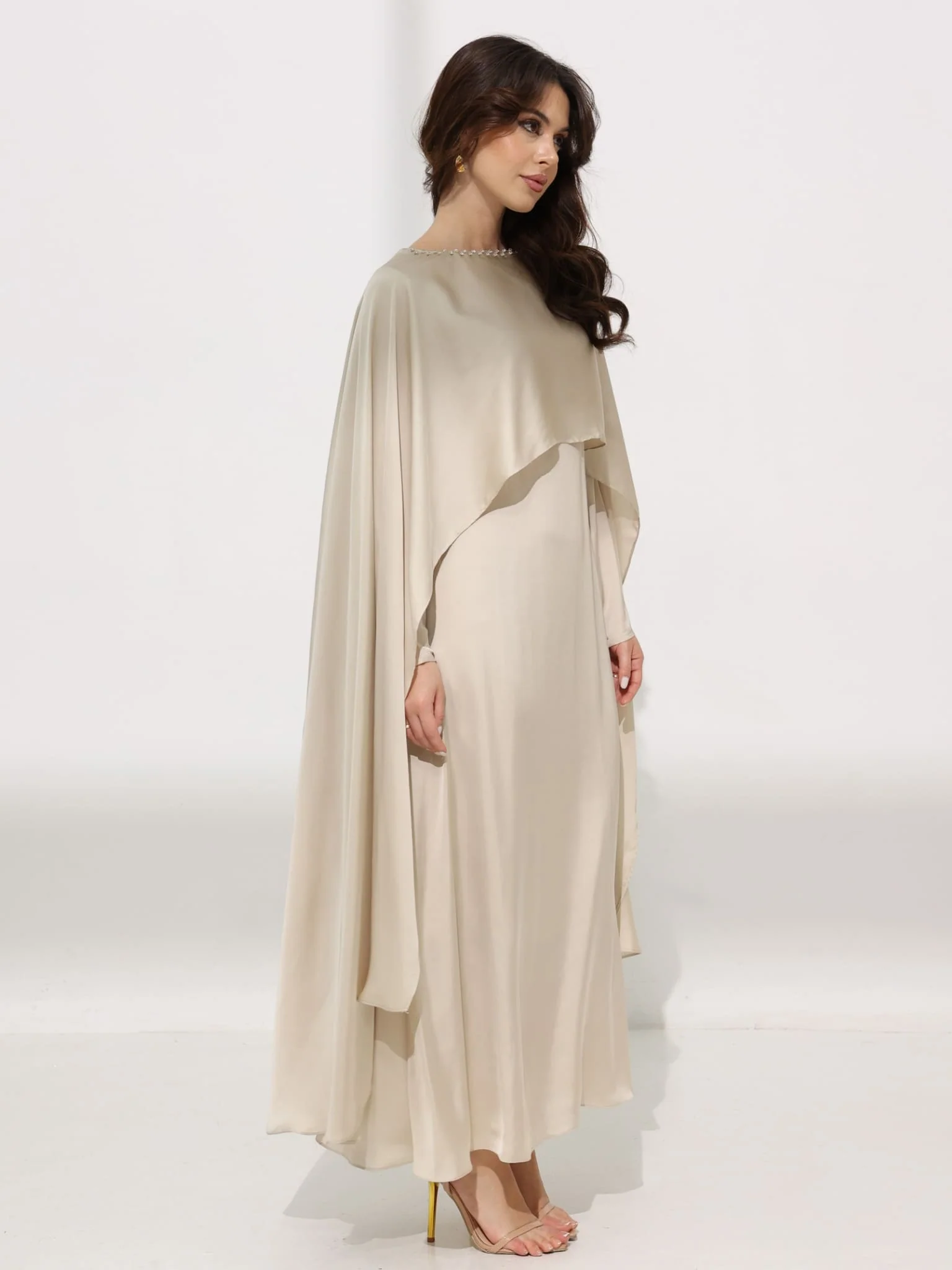 Ferisha Light Beige Embellished Cape And Dress - Image 15