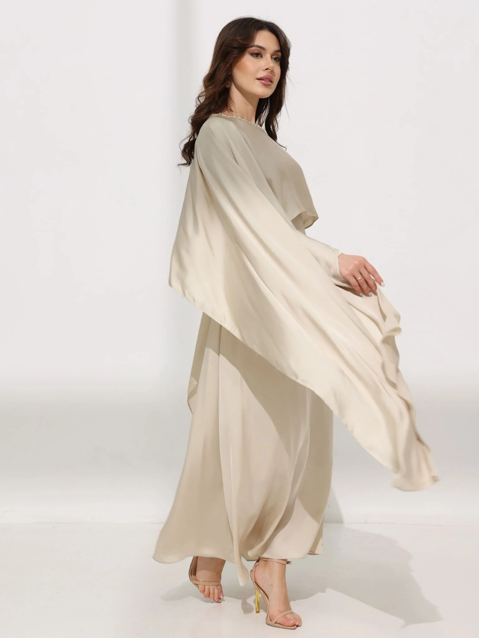 Ferisha Light Beige Embellished Cape And Dress - Image 16