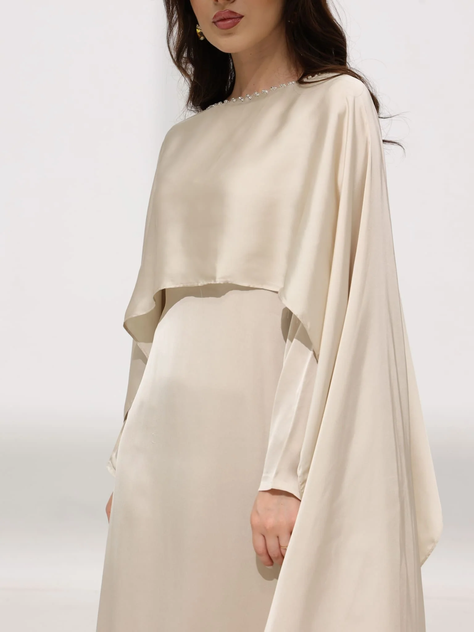 Ferisha Light Beige Embellished Cape And Dress - Image 2