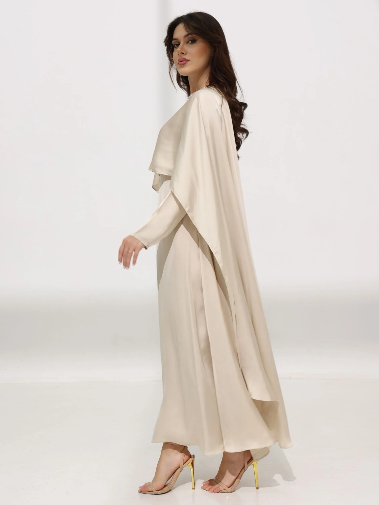 Ferisha Light Beige Embellished Cape And Dress - Image 5