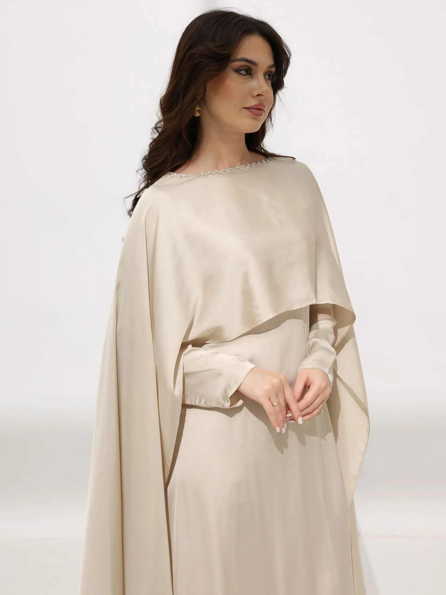 Ferisha Light Beige Embellished Cape And Dress - Image 7