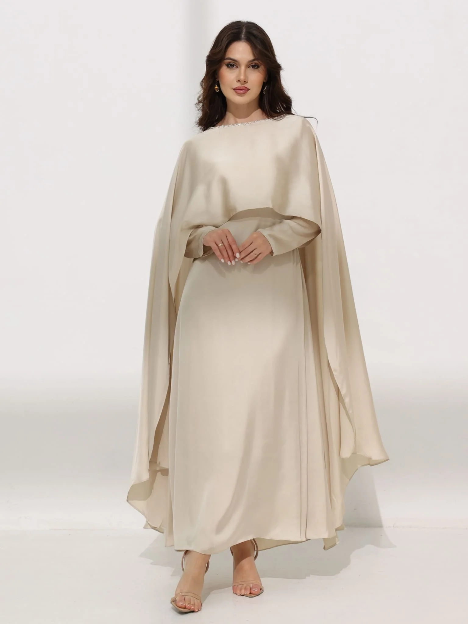 Ferisha Light Beige Embellished Cape And Dress - Image 8