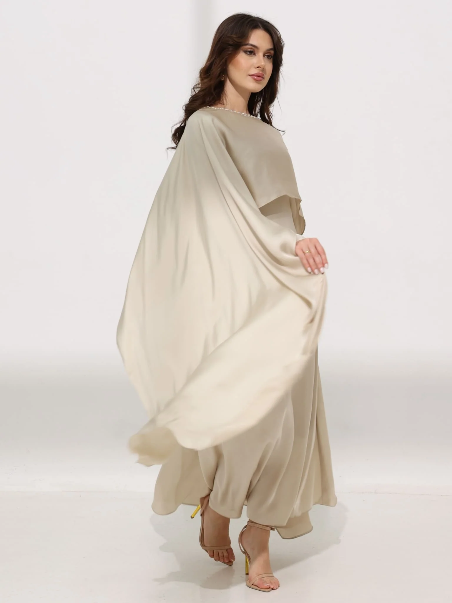 Ferisha Light Beige Embellished Cape And Dress - Image 9