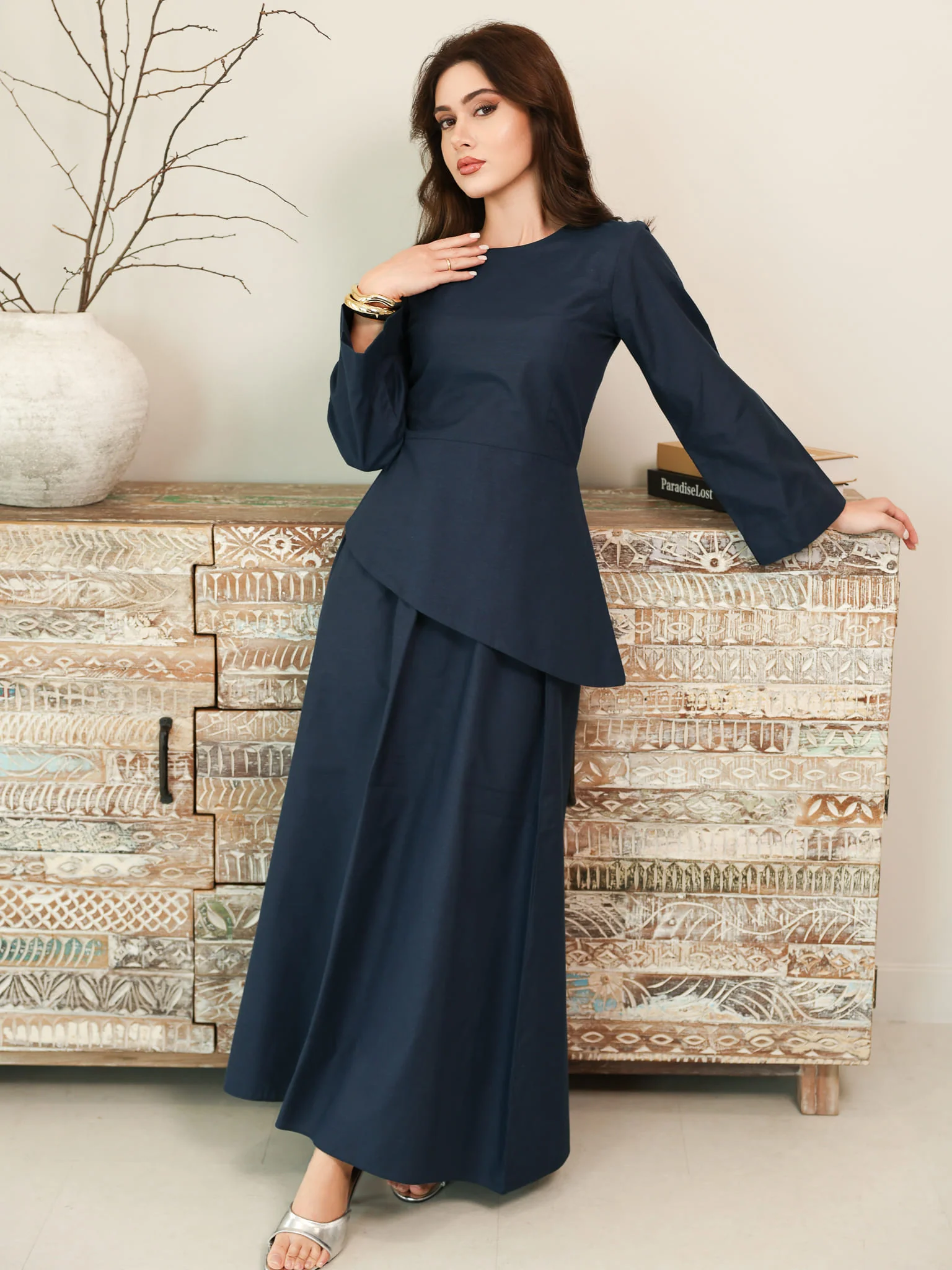 Finae Dark Blue Skirt And Shirt Set - Image 6