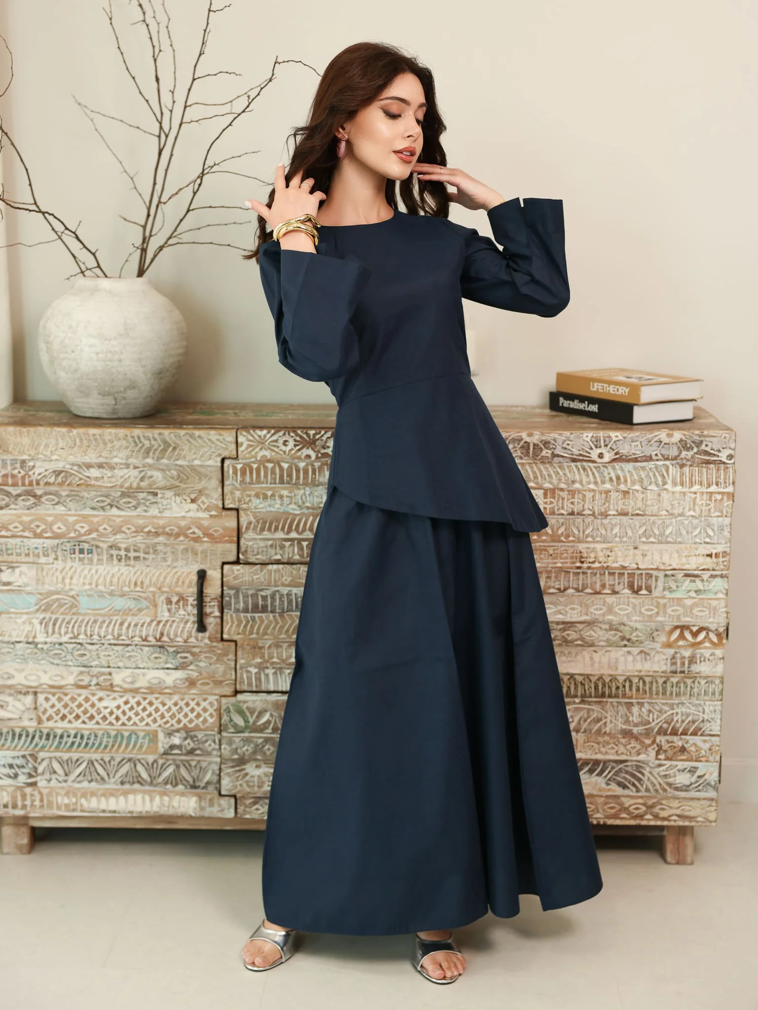 Finae Dark Blue Skirt And Shirt Set - Image 8