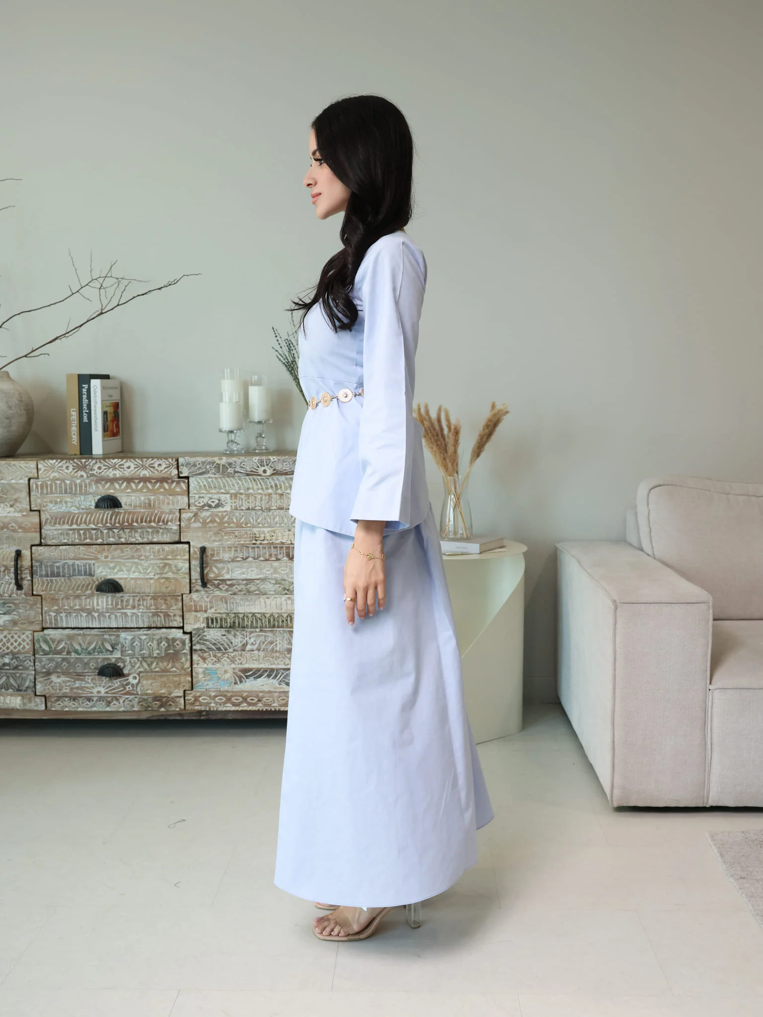 Finae Pastel Blue Skirt And Shirt Set - Image 4