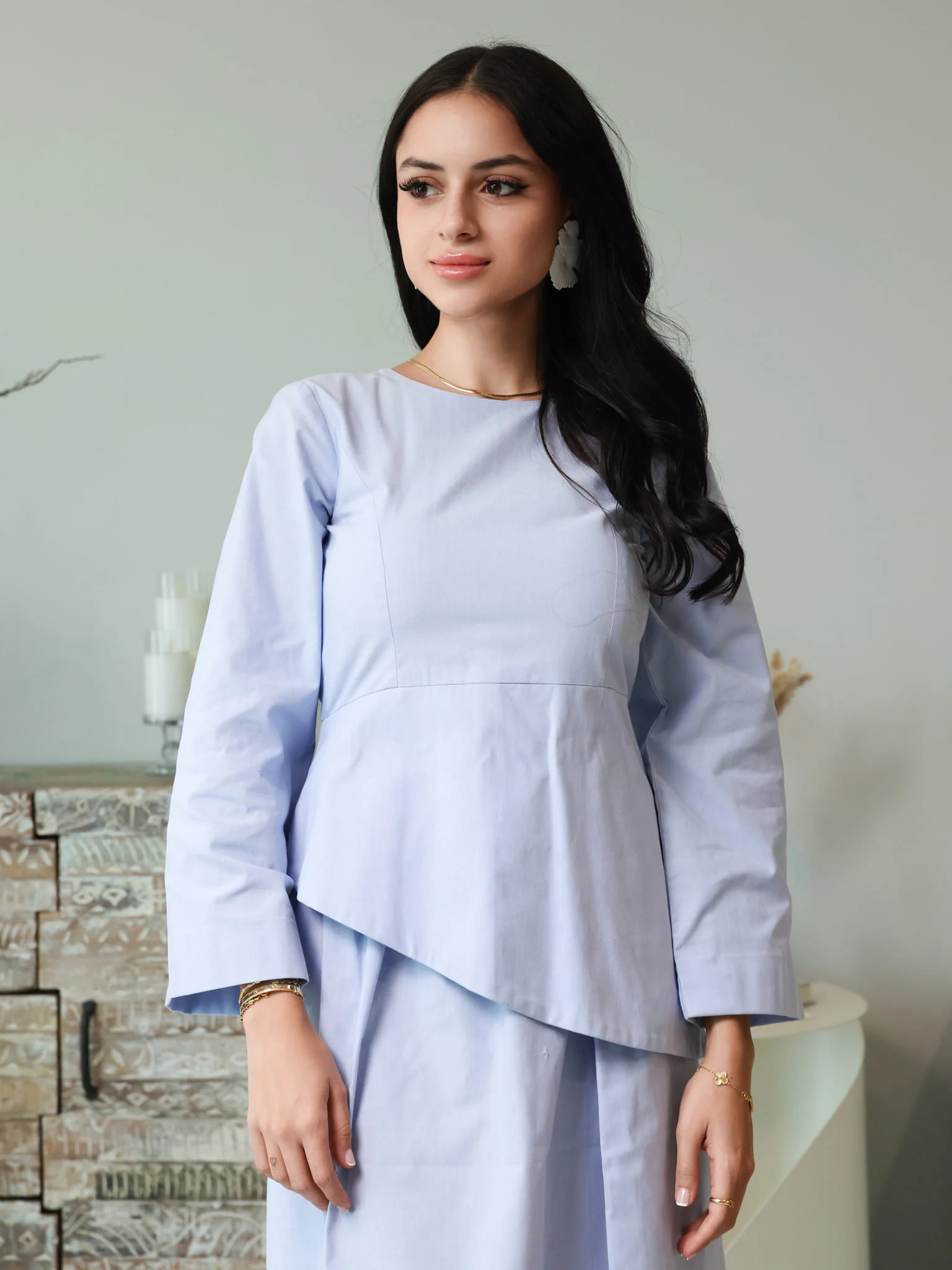 Finae Pastel Blue Skirt And Shirt Set - Image 5