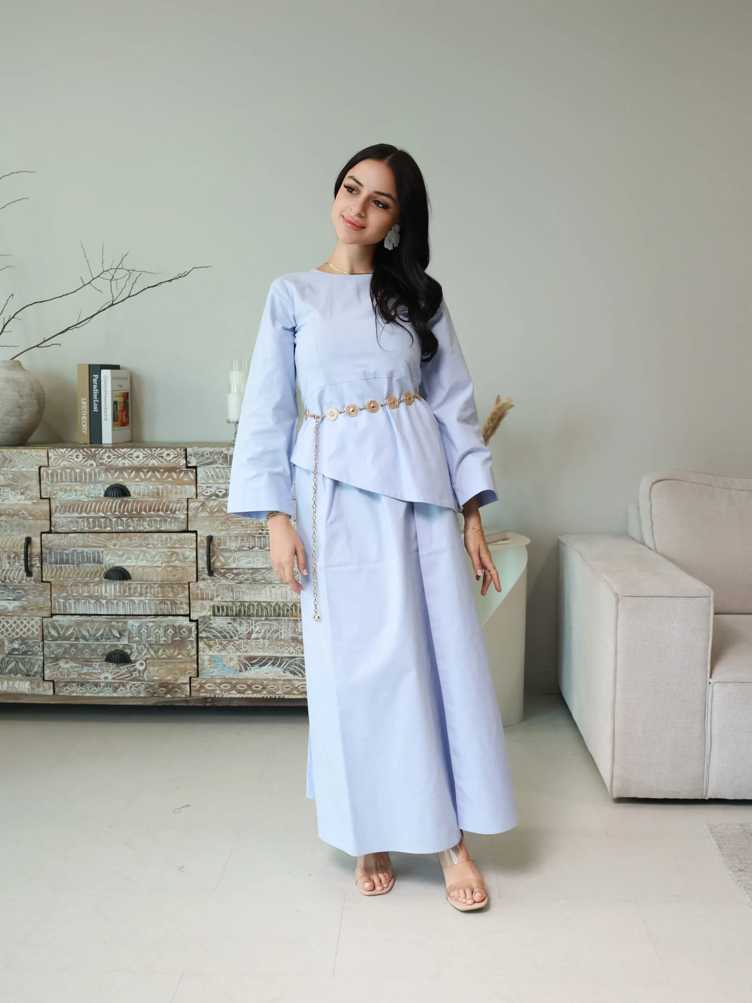 Finae Pastel Blue Skirt And Shirt Set - Image 6