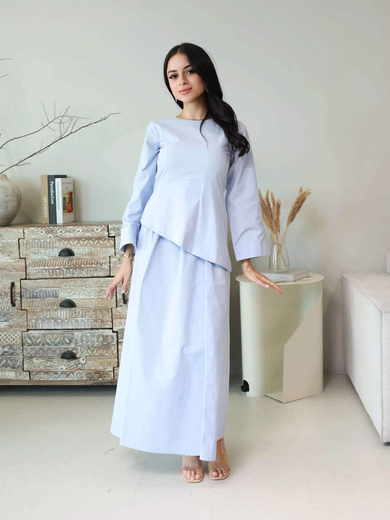 Finae Pastel Blue Skirt And Shirt Set - Image 8
