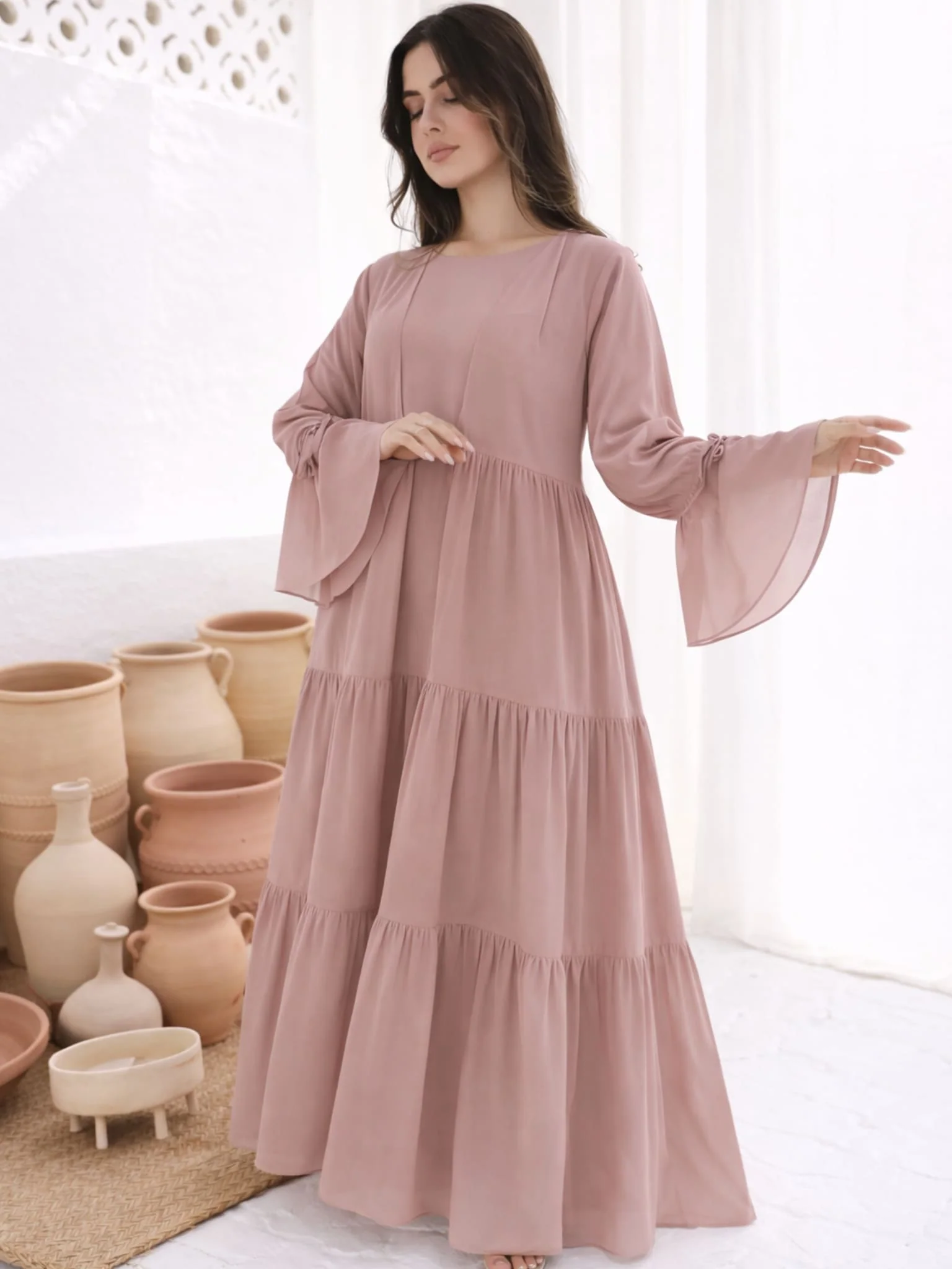 Fiora Beige Dress And Upper