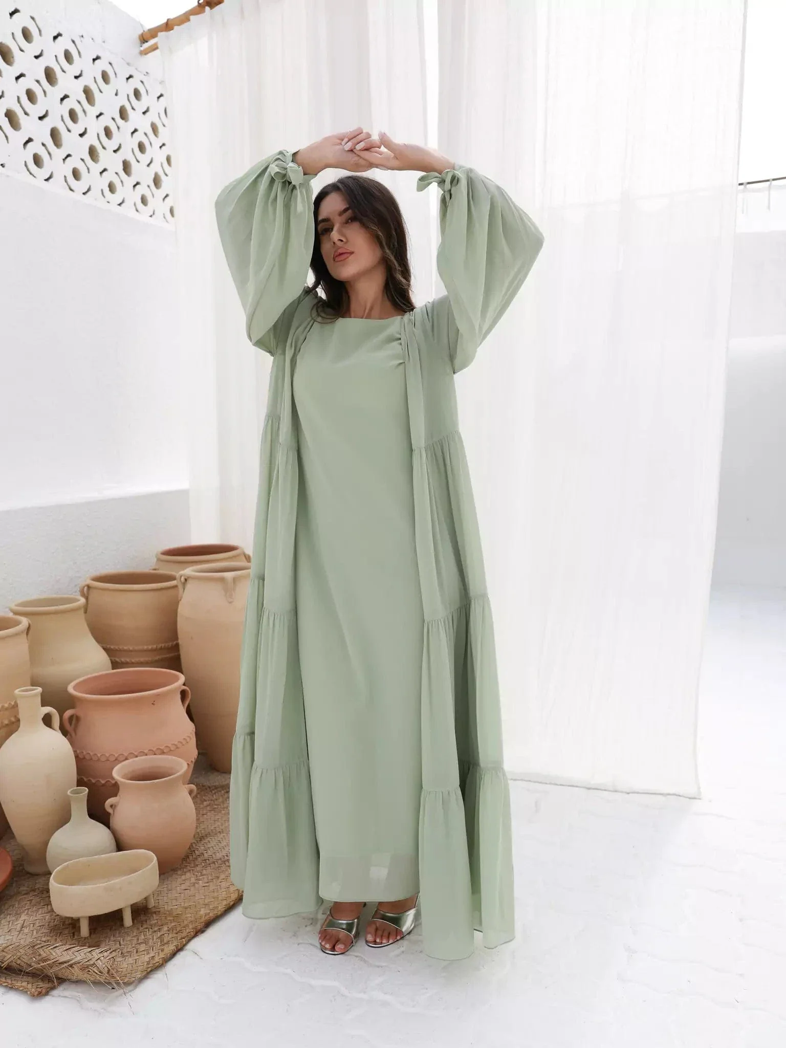 Fiora Green Dress and Upper - Image 4