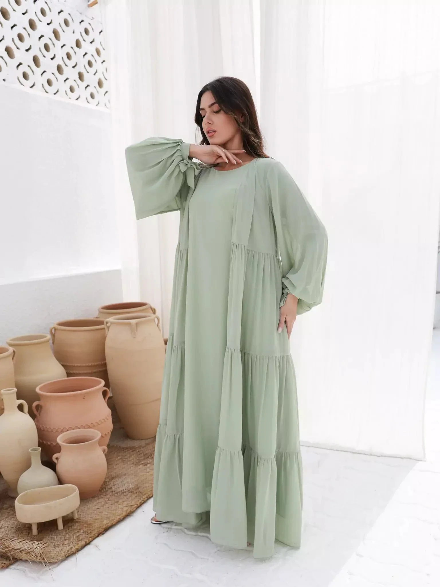 Fiora Green Dress and Upper - Image 7