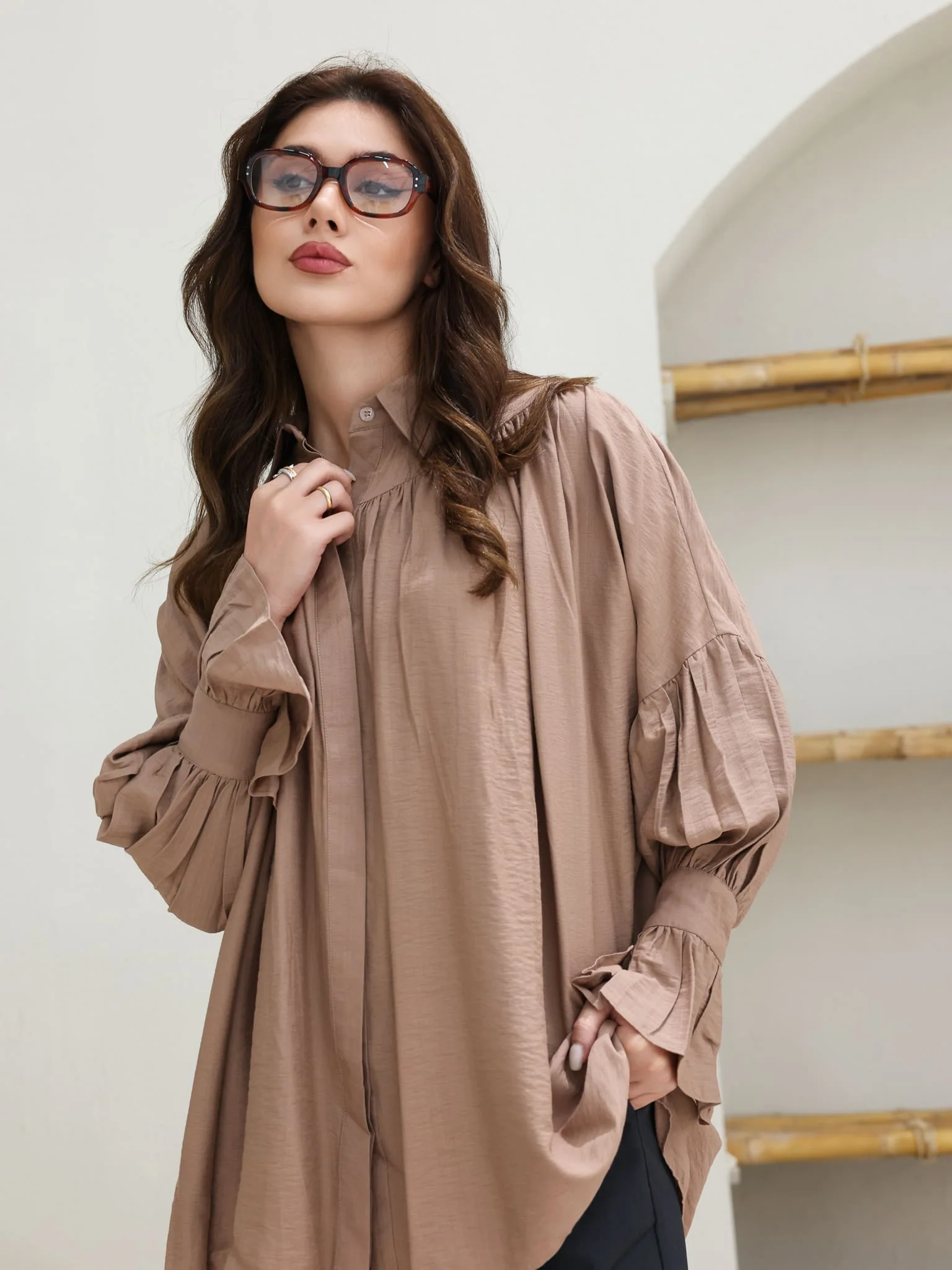 Flara Beige Button Down Shirt - Image 6