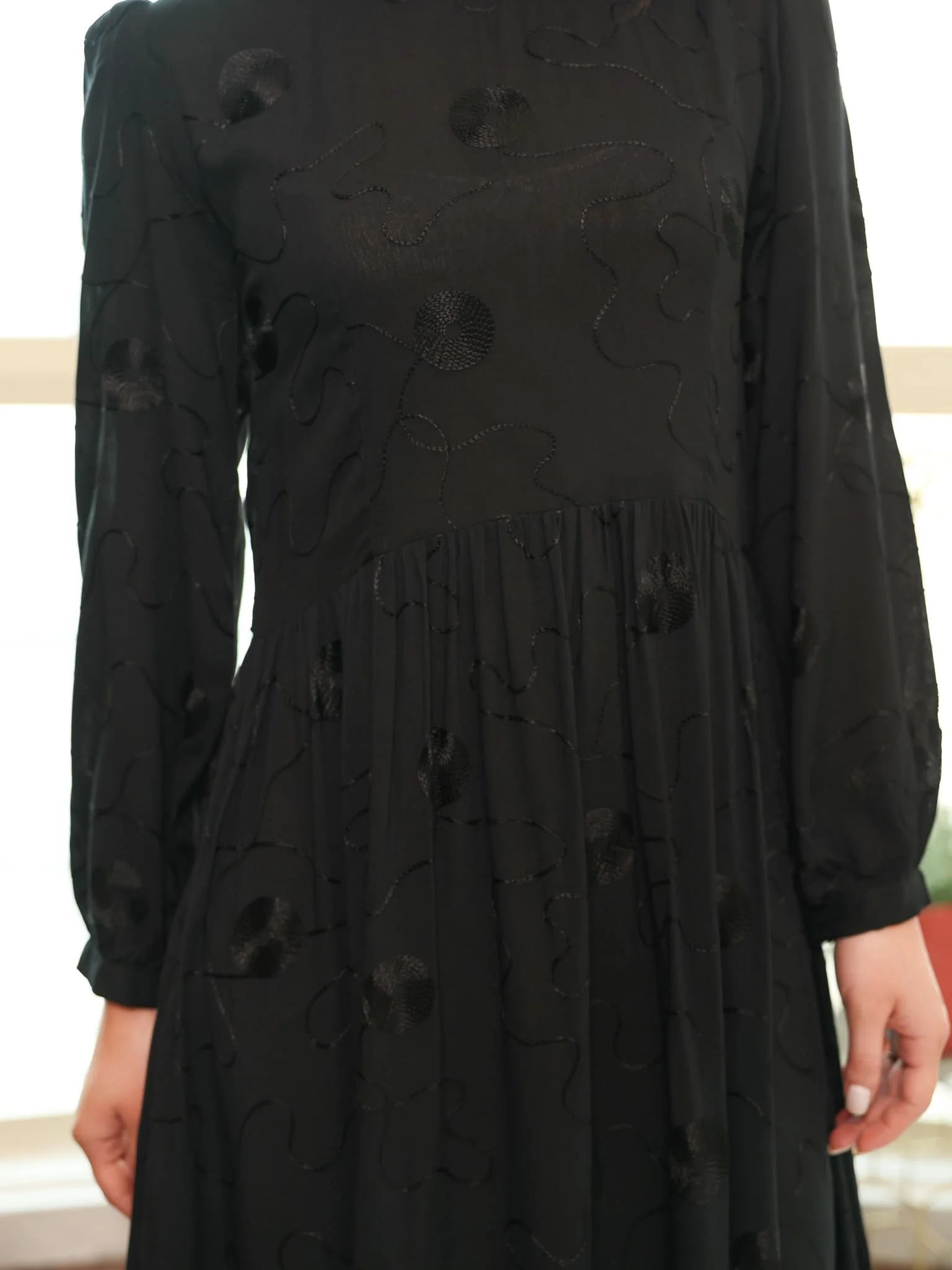 Floraison Black Embroidered Long Dress - Image 2