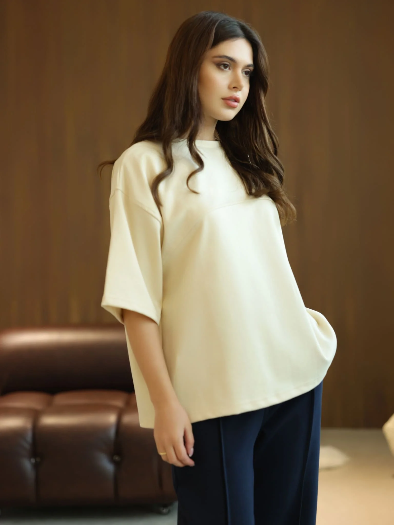 Flumie Cream Drop Shoulder Shirt - Image 2