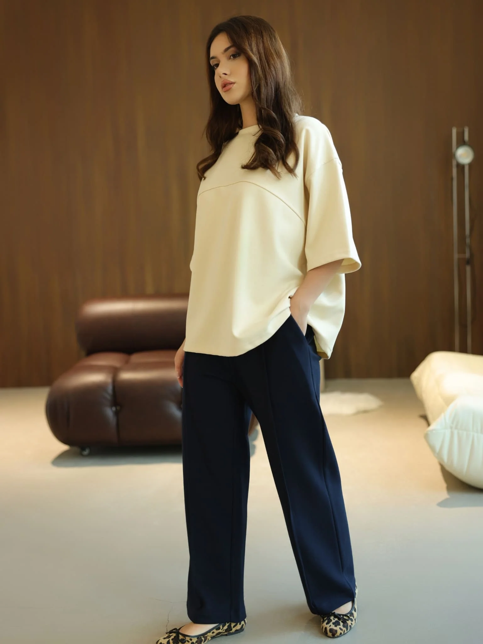 Flumie Cream Drop Shoulder Shirt - Image 8