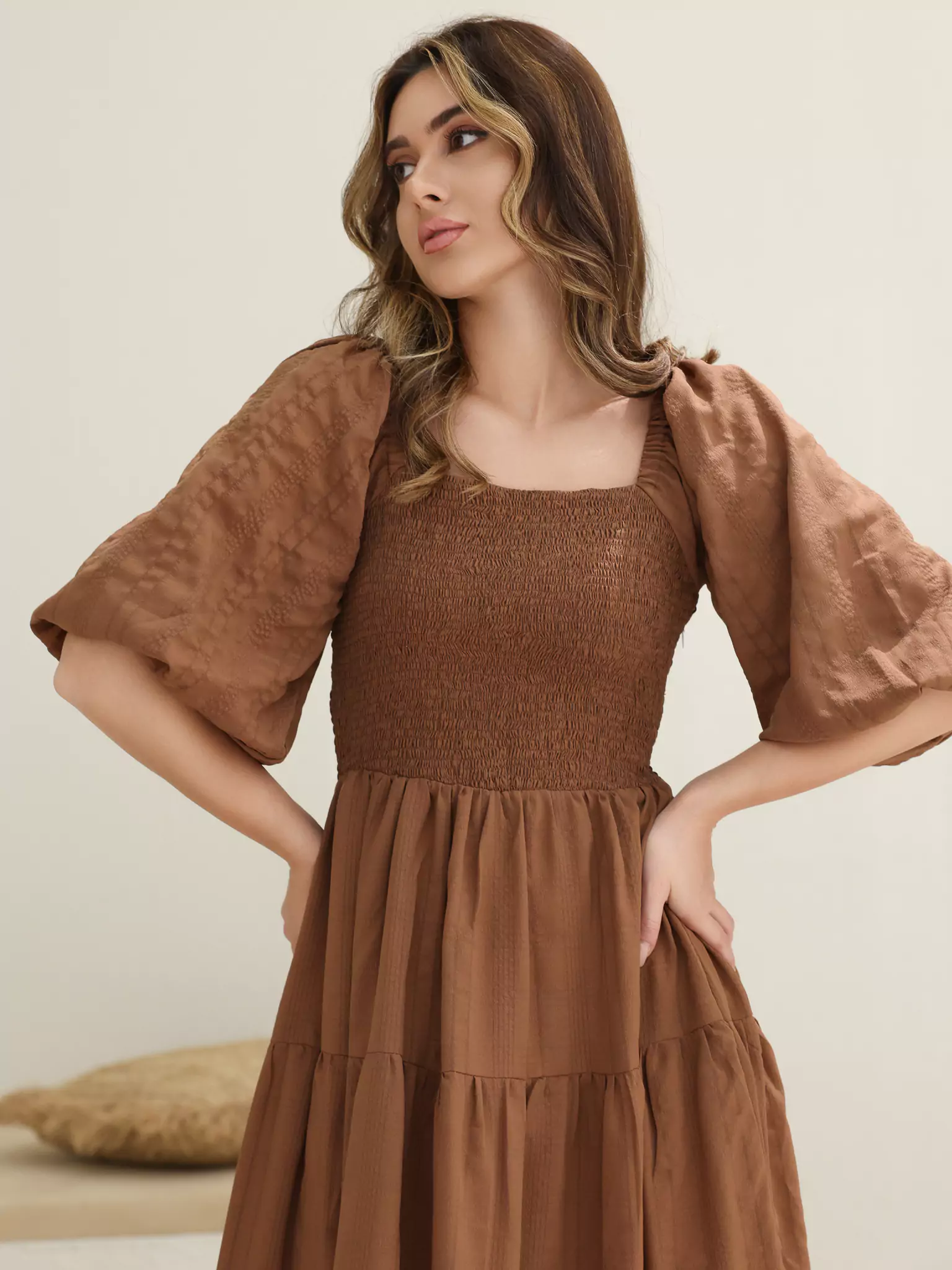 Forever Love Brown Smocked Dress - Image 3