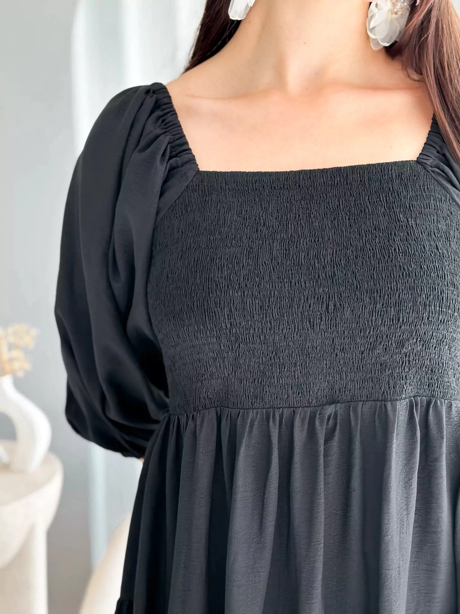 Forever Love Smocked Dress - Black - Image 2
