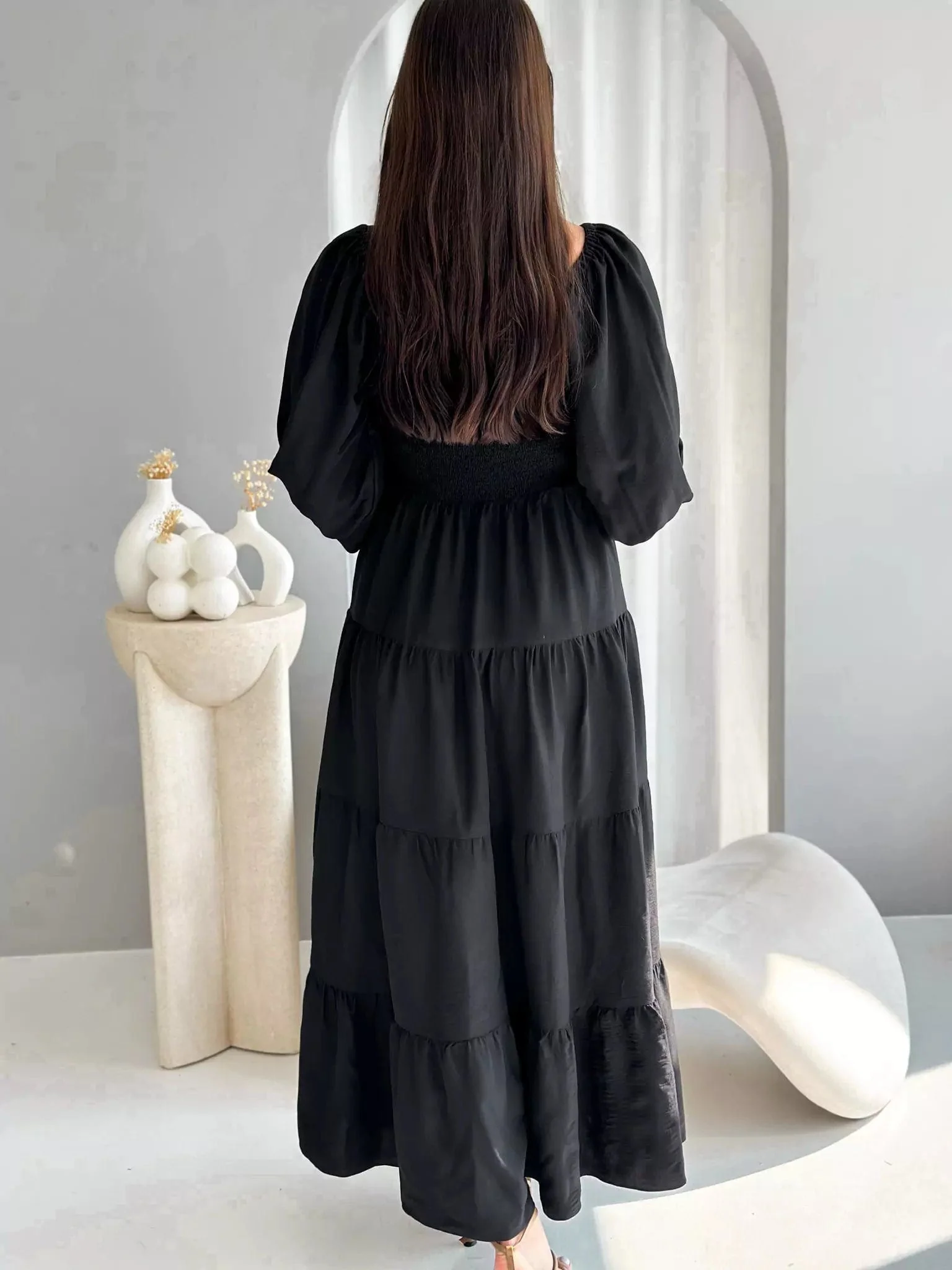 Forever Love Smocked Dress - Black - Image 3