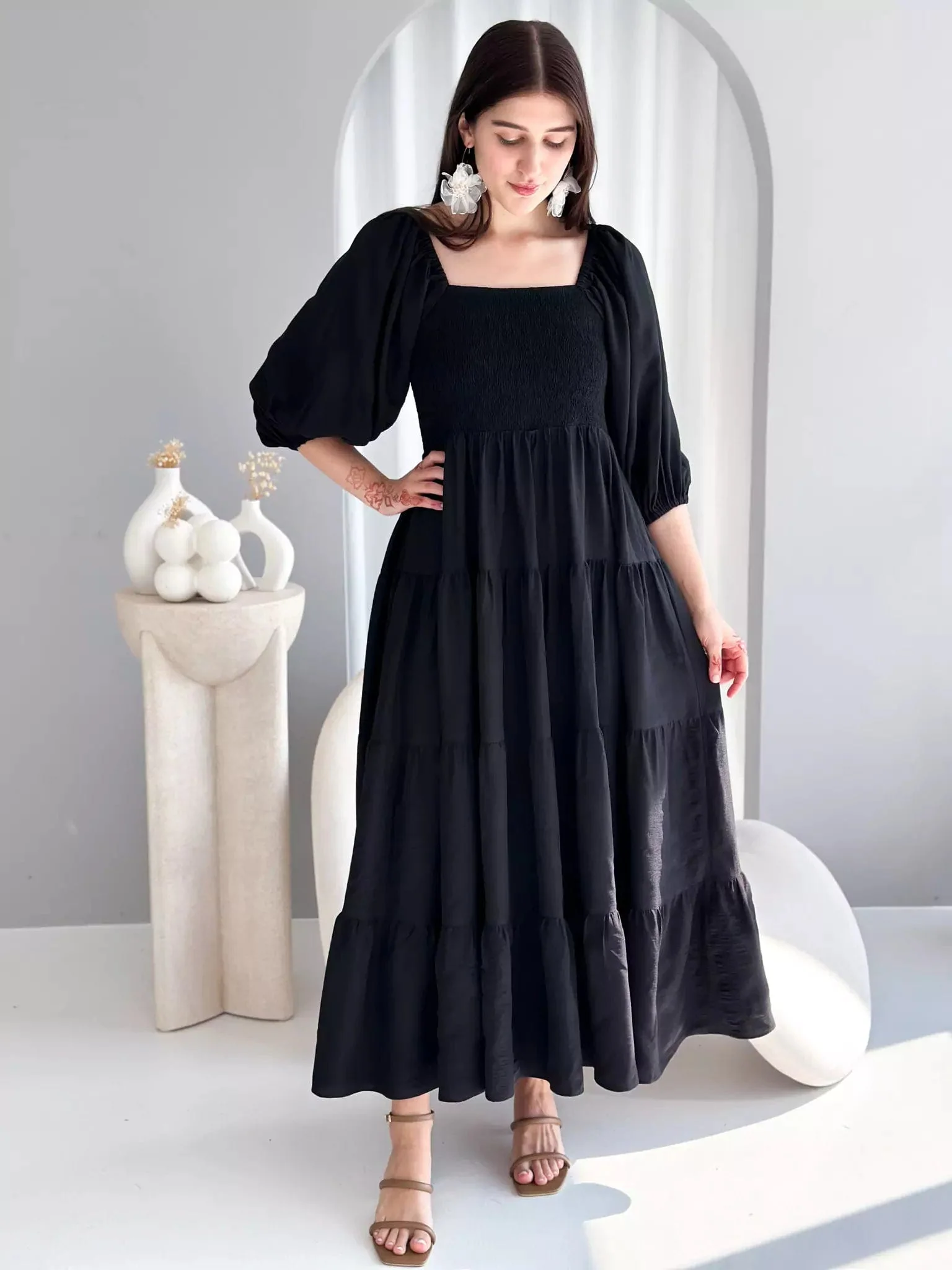 Forever Love Smocked Dress - Black - Image 5