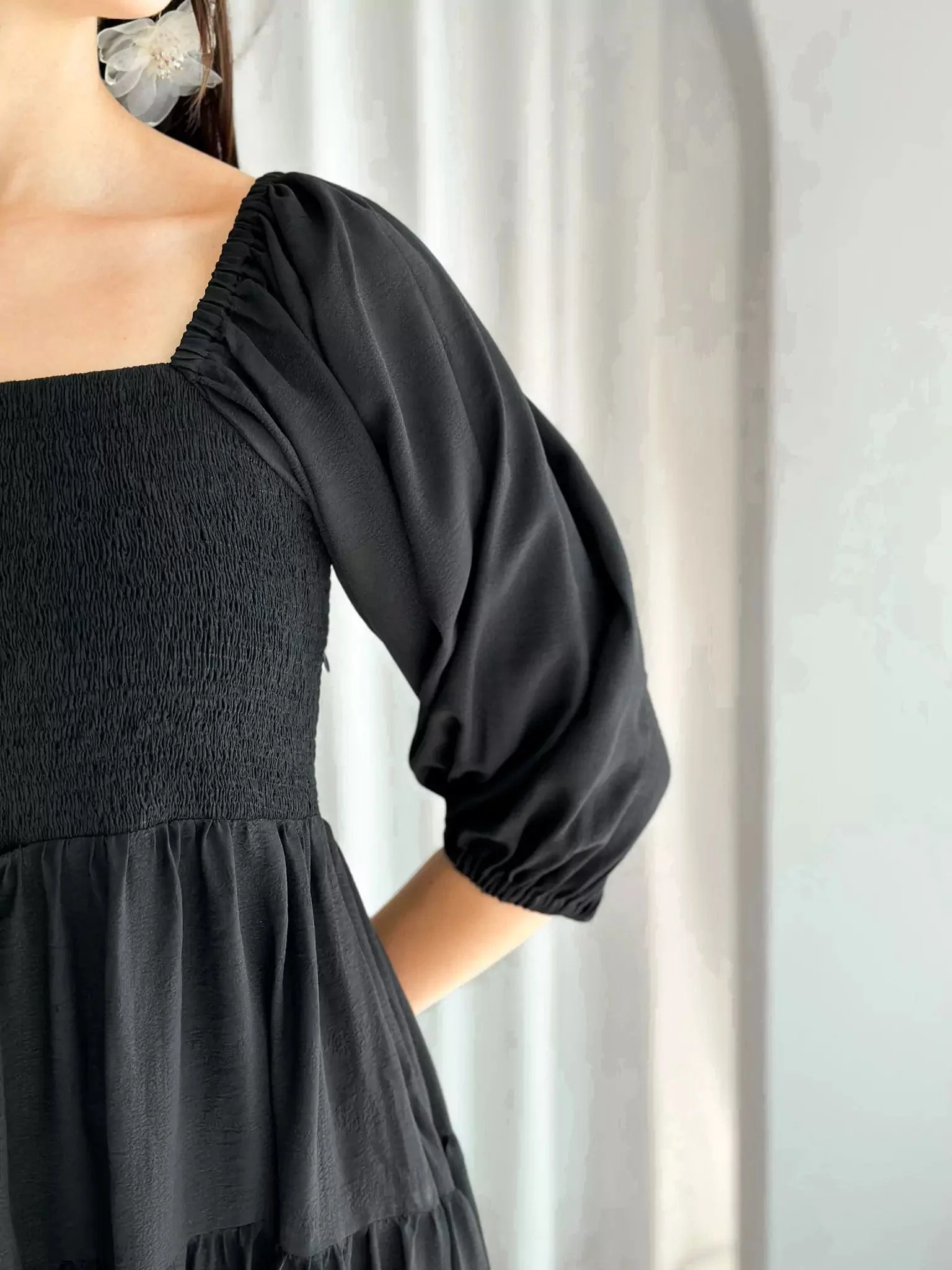 Forever Love Smocked Dress - Black - Image 6