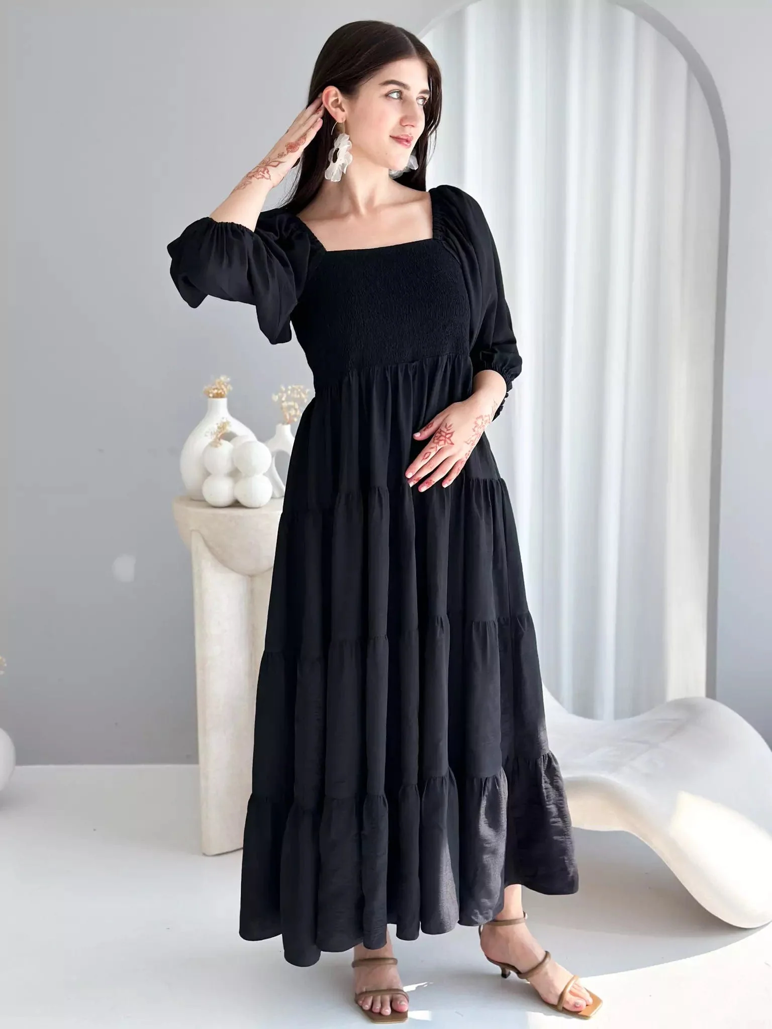 Forever Love Smocked Dress - Black - Image 7