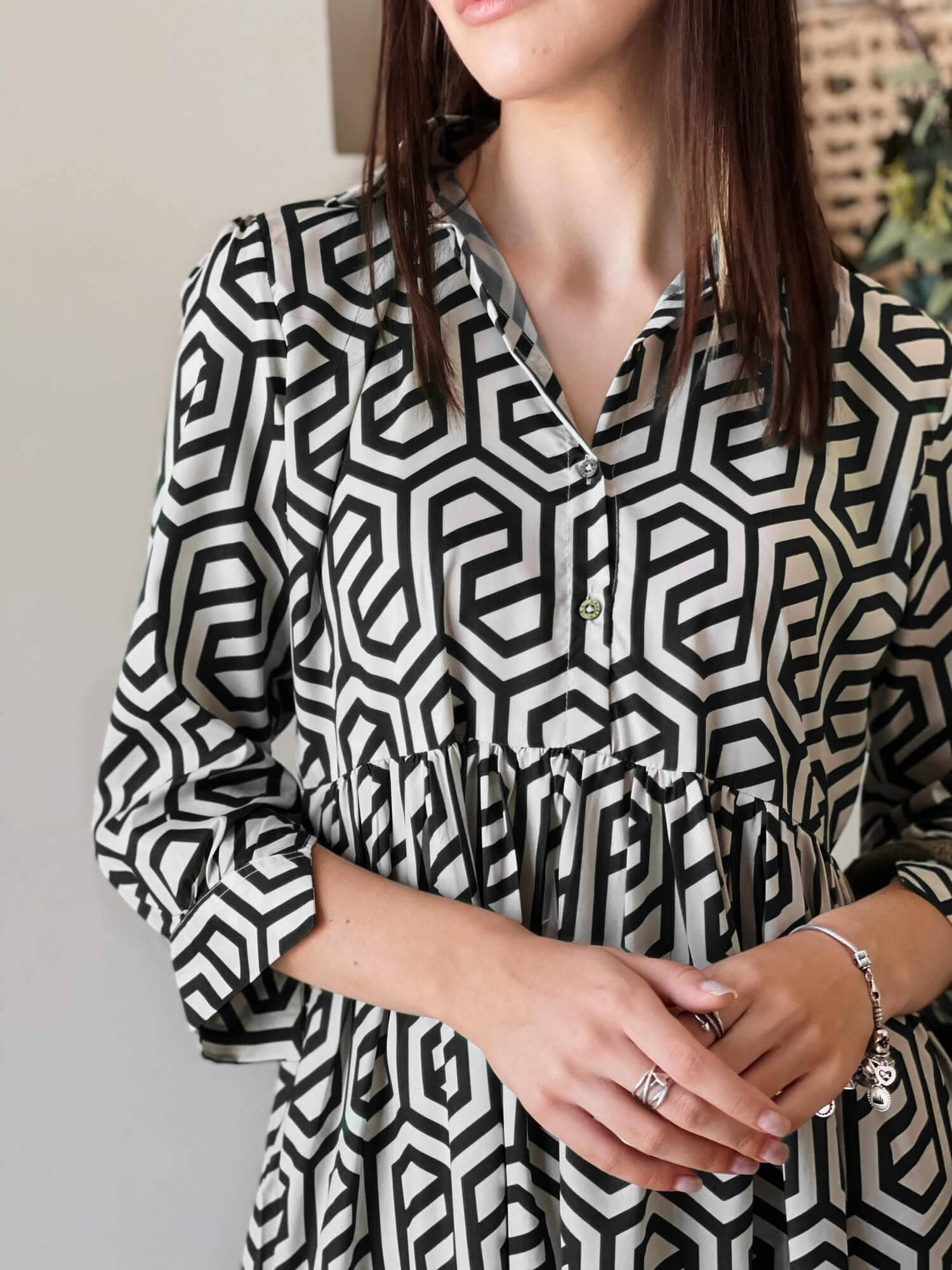 Geo Long Printed Dress In Black - Image 2