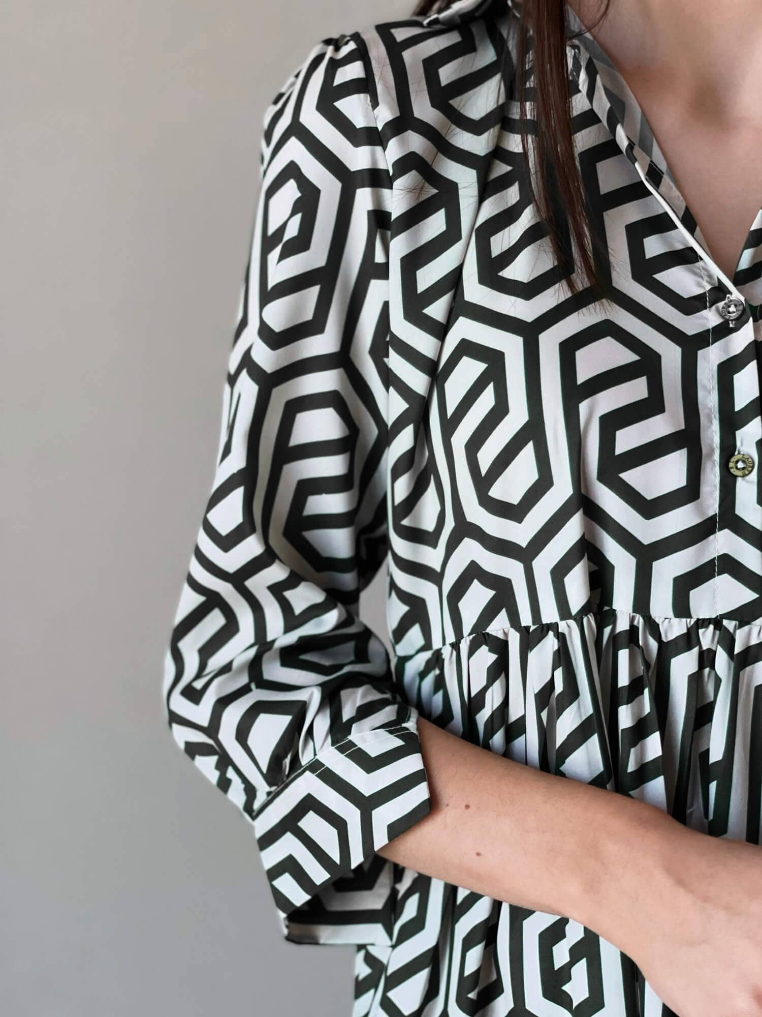 Geo Long Printed Dress In Black - Image 5