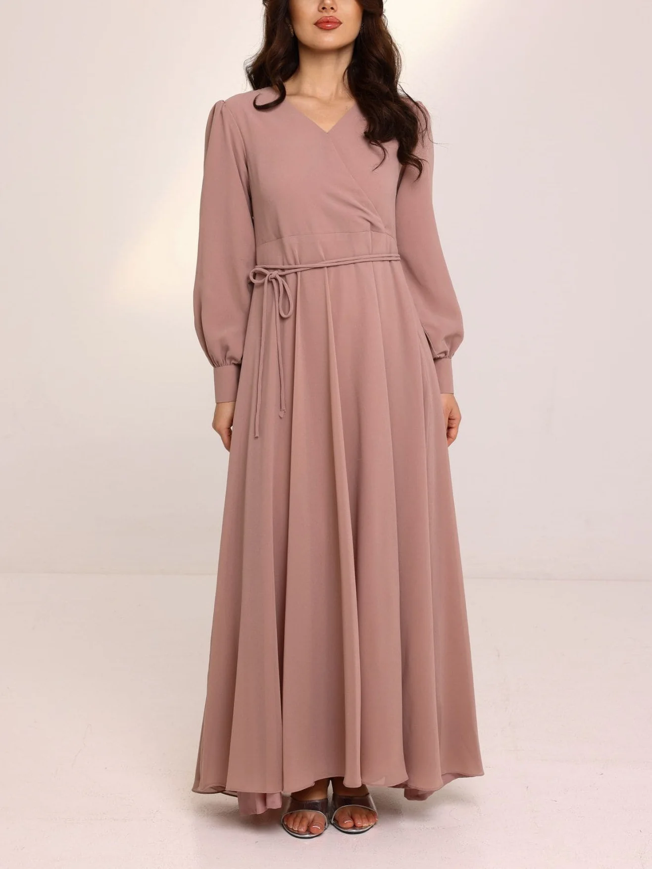 Gracie Beige Solid Long Dress