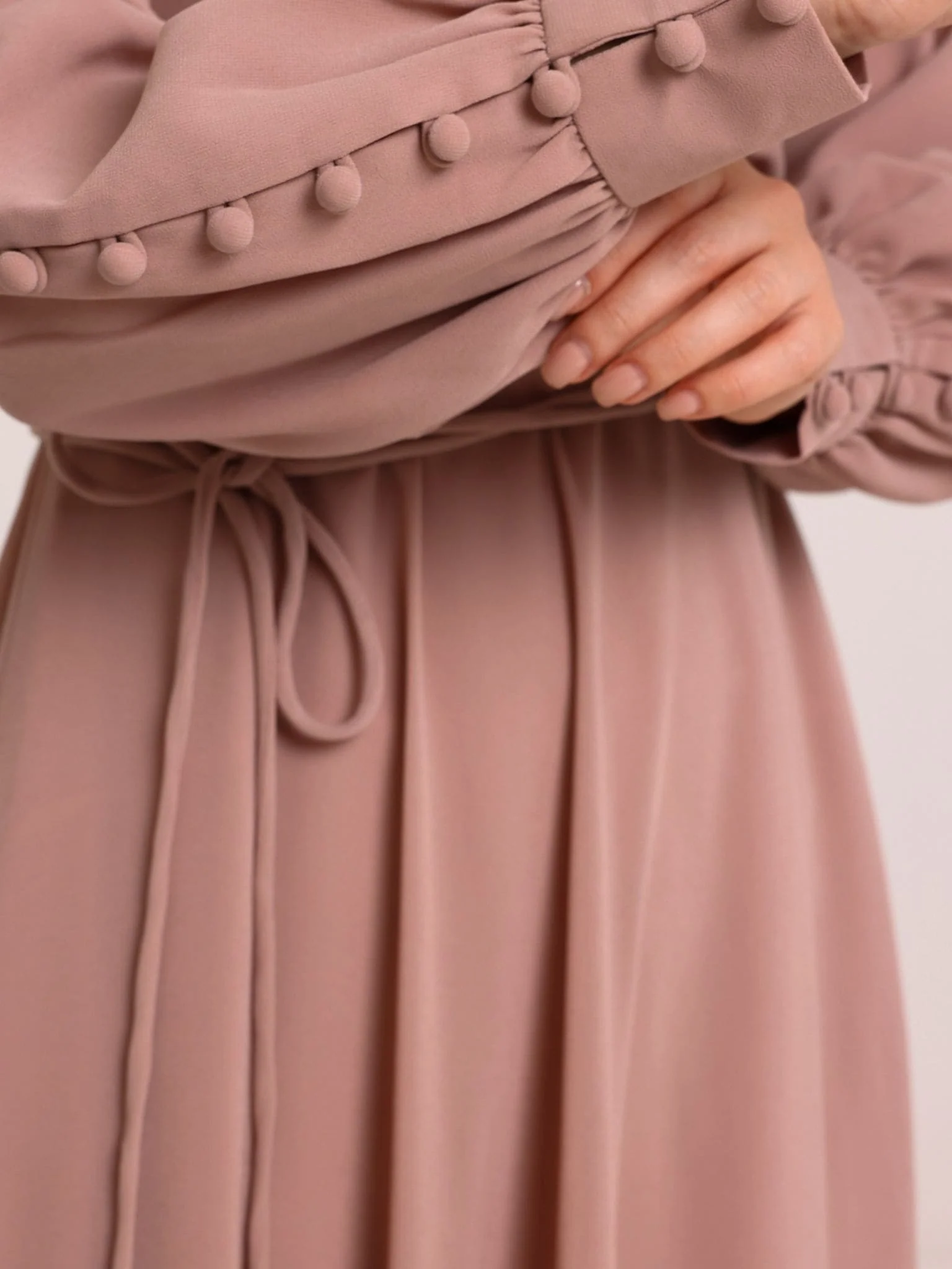 Gracie Beige Solid Long Dress - Image 5