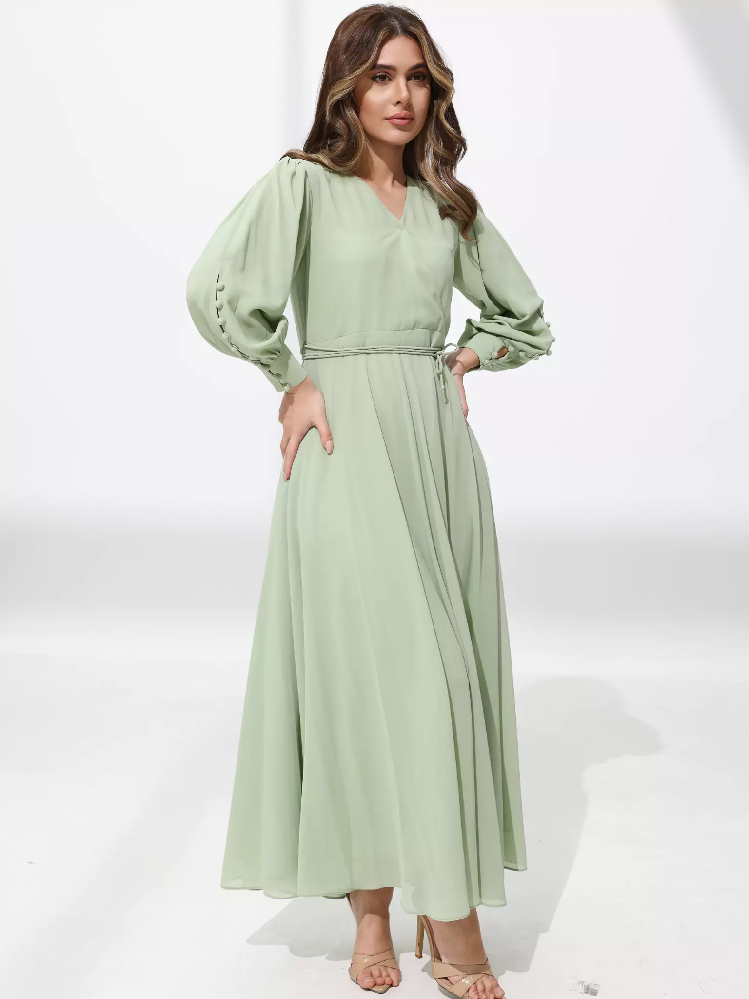 Gracie Solid Pastel Green Long Dress