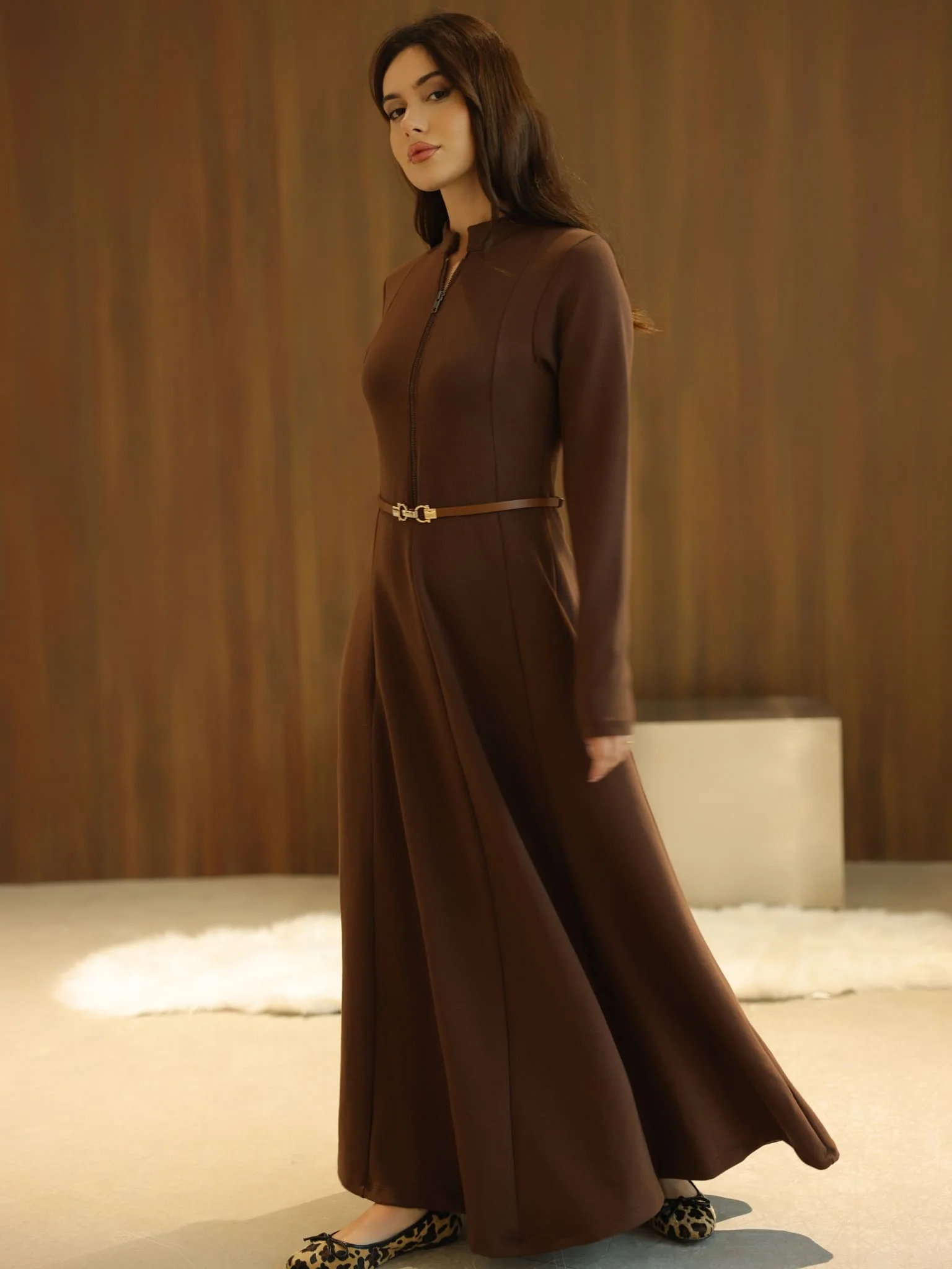 Haelin Panel Brown Dress