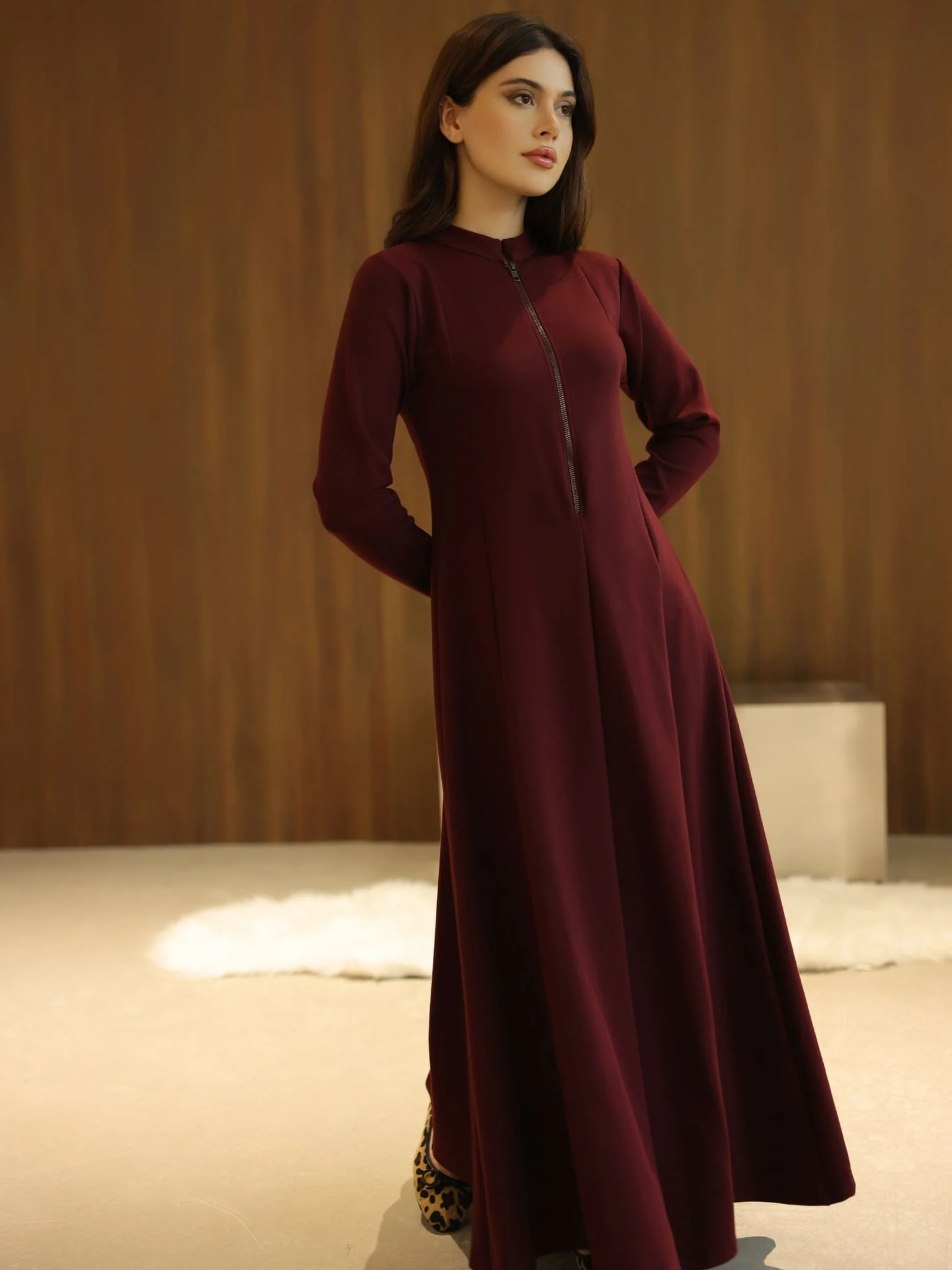 Haelin Panel Maroon Dress - Image 4