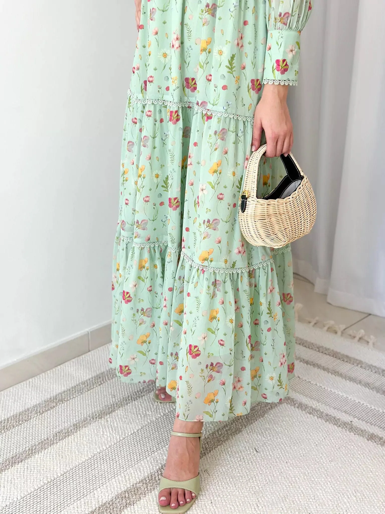 Hannah Lace Dress In Pastel Green Floral - Image 4