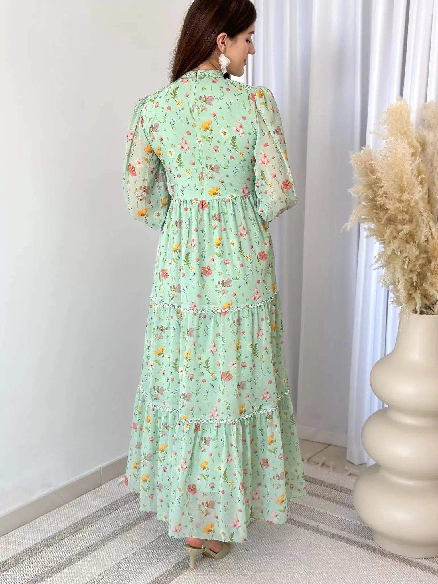 Hannah Lace Dress In Pastel Green Floral - Image 6