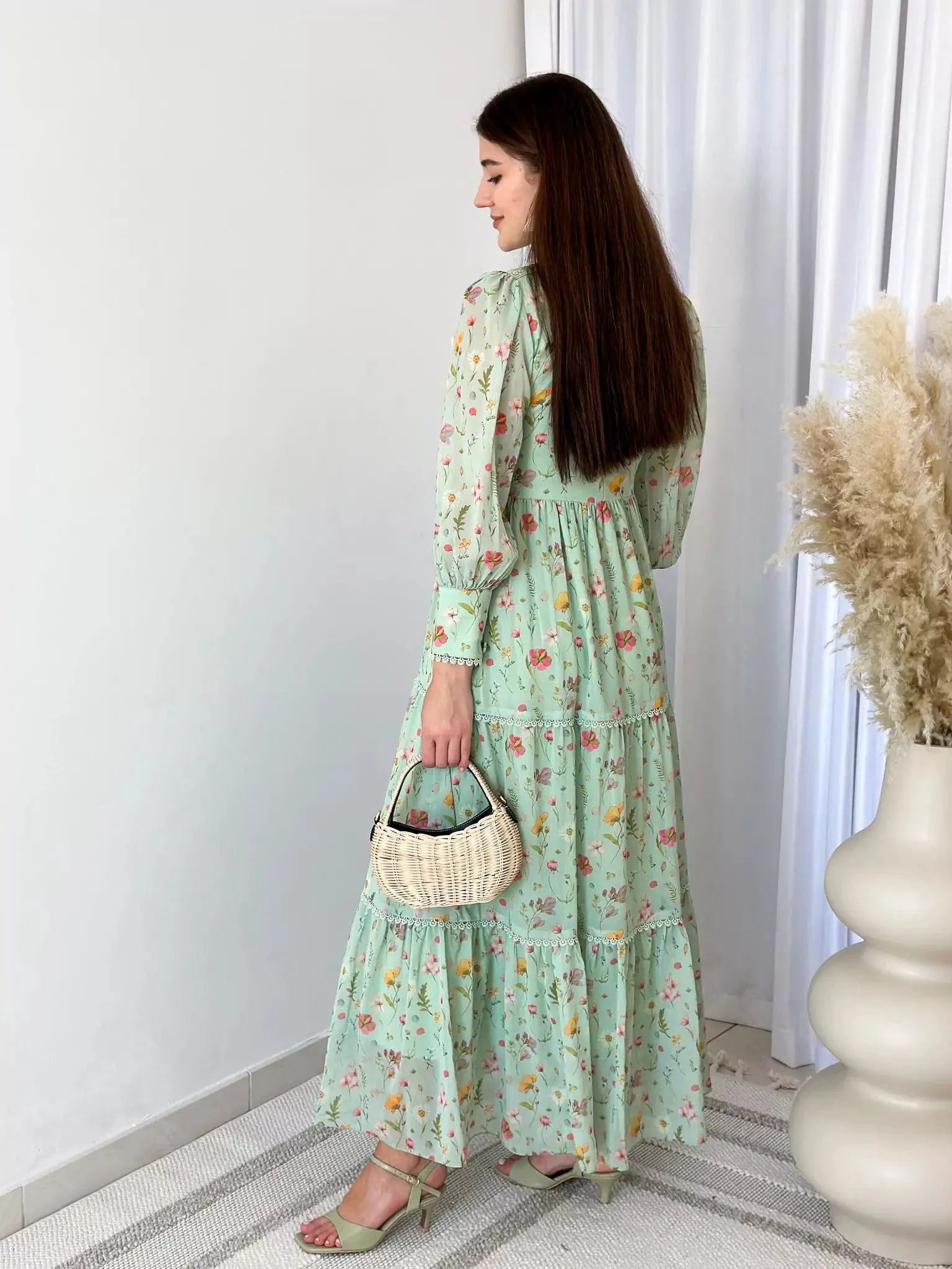 Hannah Lace Dress In Pastel Green Floral - Image 9
