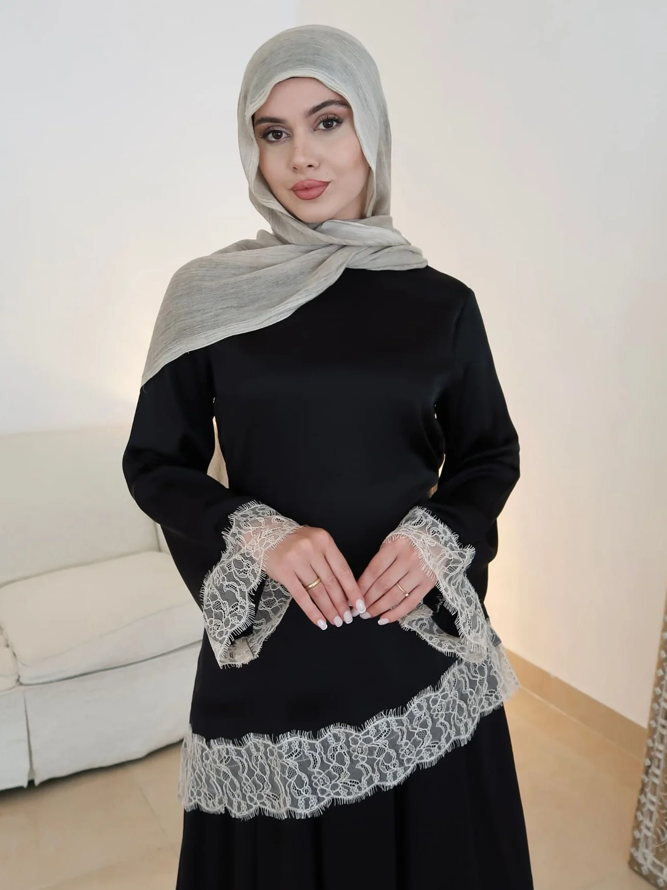 Harlyn Black And Cream Lace Shirt